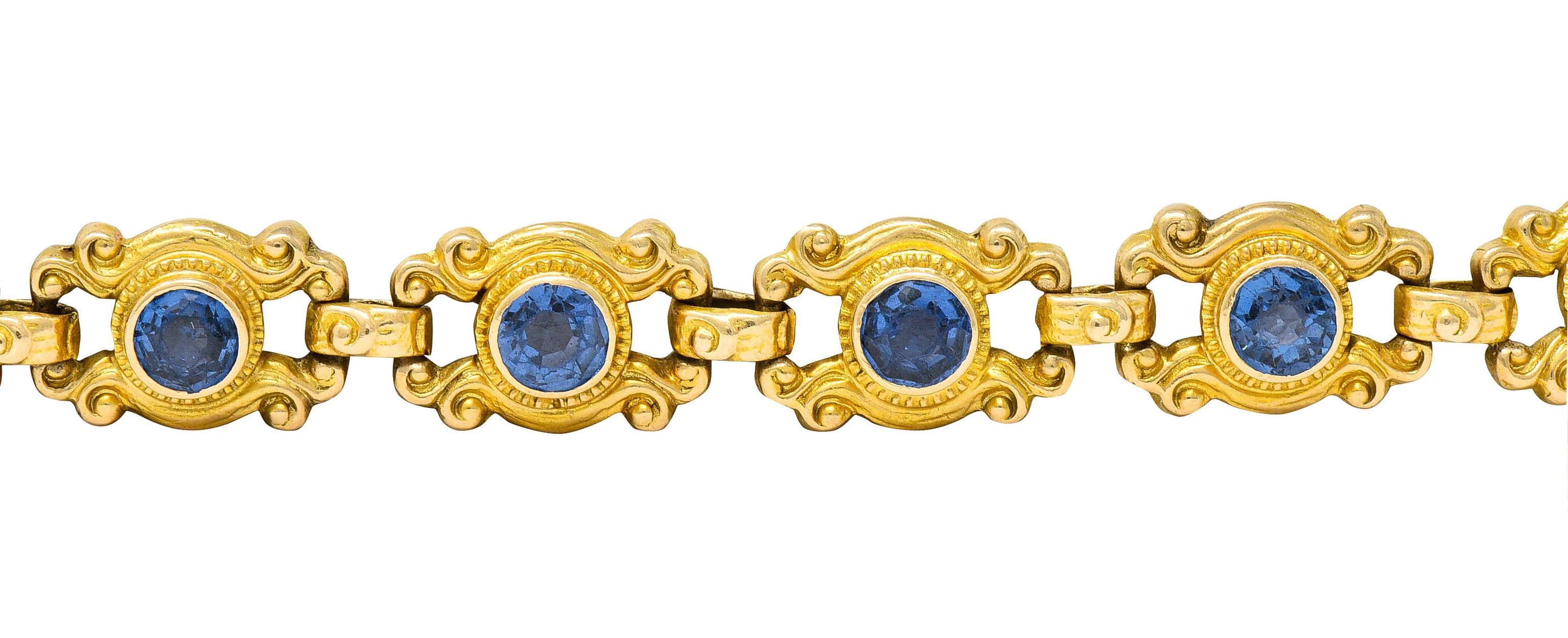 Edwardian Sloan & Co. 4.50 Carats Sapphire 14 Karat Gold Link Bracelet