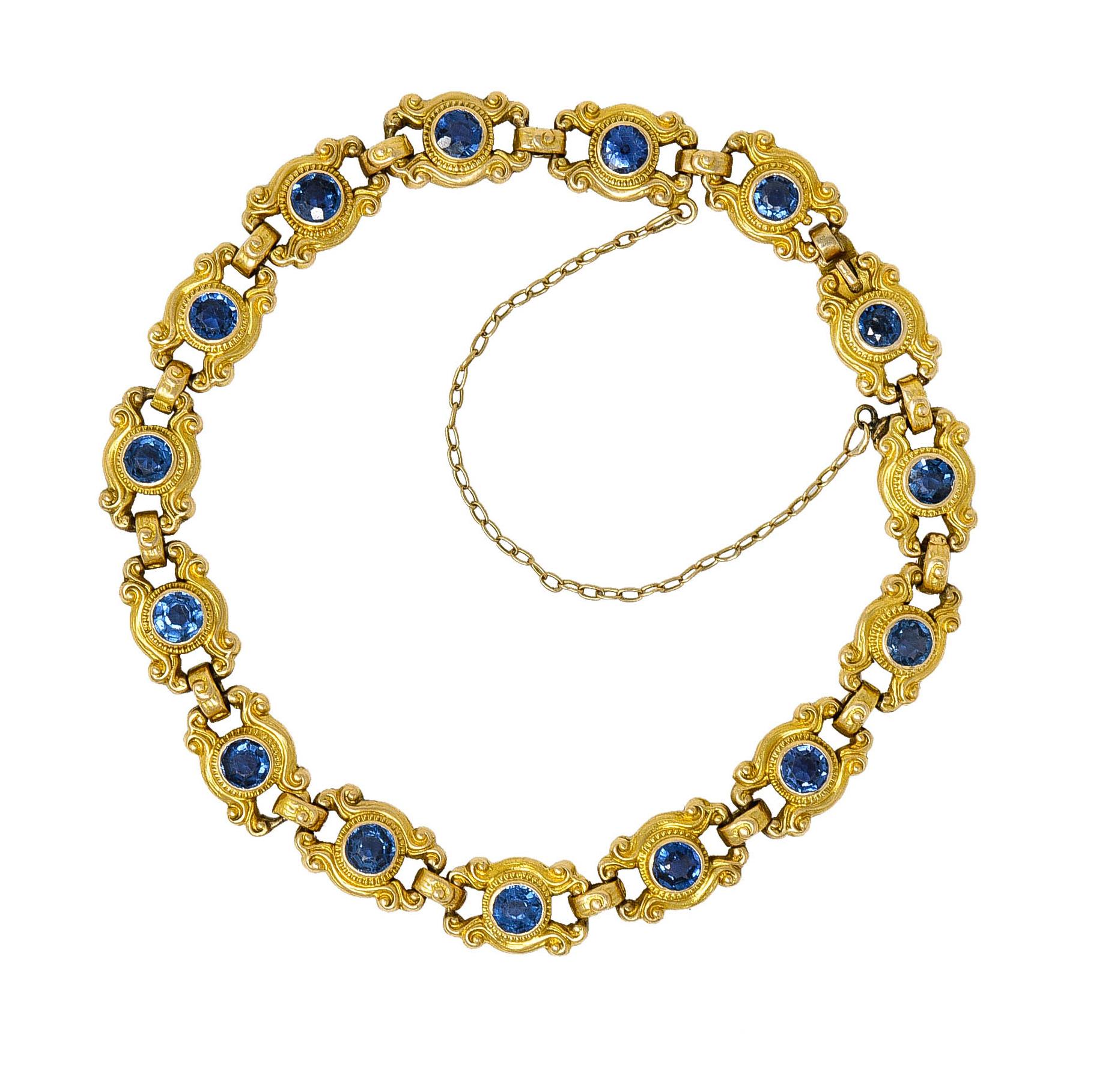 Sloan & Co. 4.50 Carats Sapphire 14 Karat Gold Link Bracelet In Excellent Condition In Philadelphia, PA