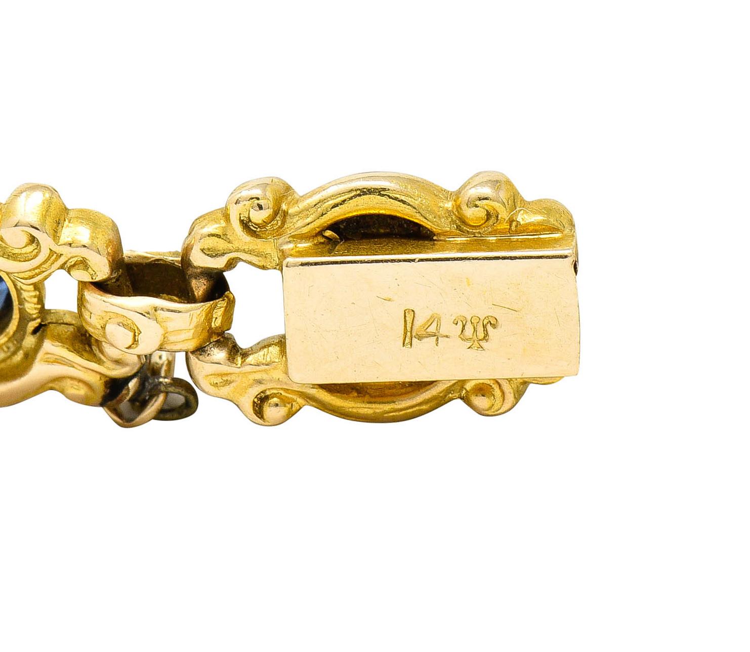 Women's or Men's Sloan & Co. 4.50 Carats Sapphire 14 Karat Gold Link Bracelet