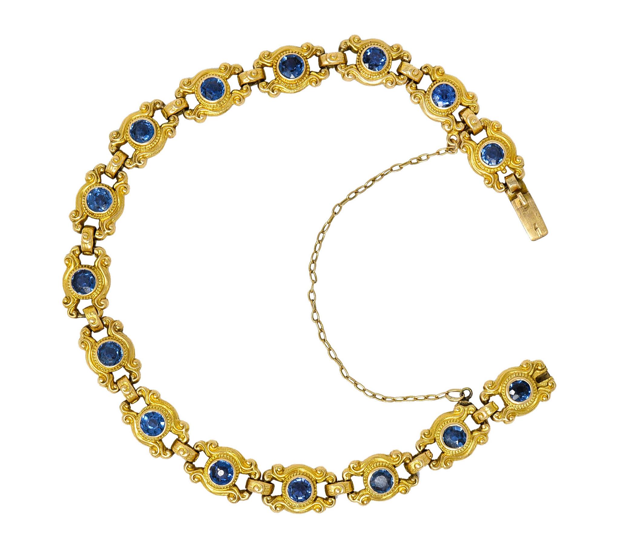 Sloan & Co. 4.50 Carats Sapphire 14 Karat Gold Link Bracelet 3
