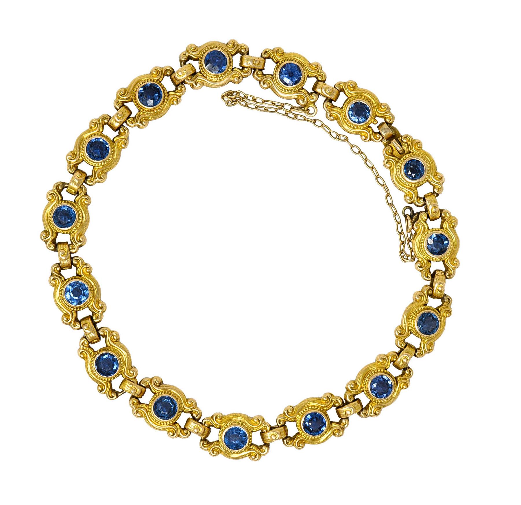 Sloan & Co. 4.50 Carats Sapphire 14 Karat Gold Link Bracelet