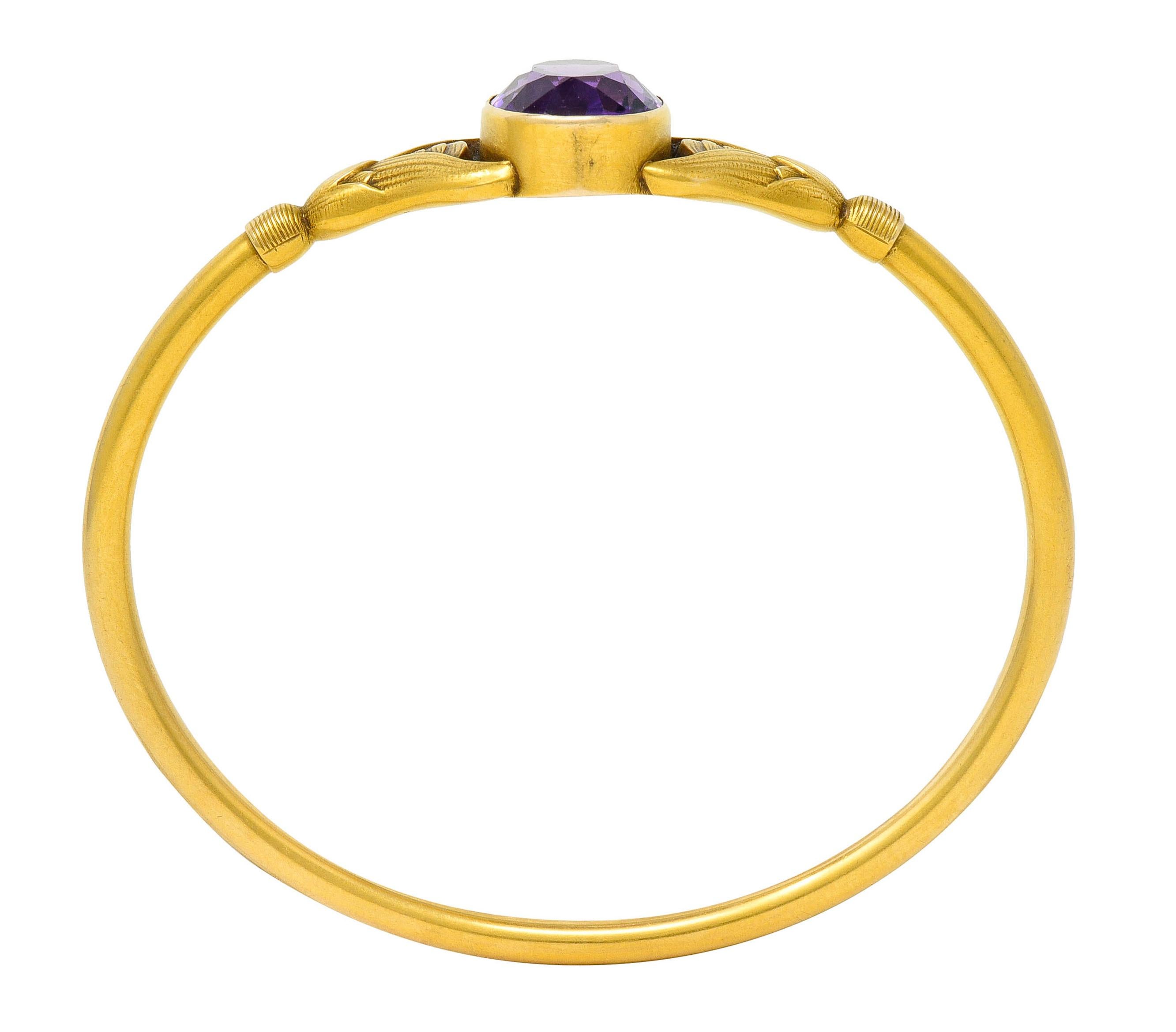 Sloan & Co. Amethyst 14 Karat Gold Egyptian Revival Nouveau Bangle Bracelet 5