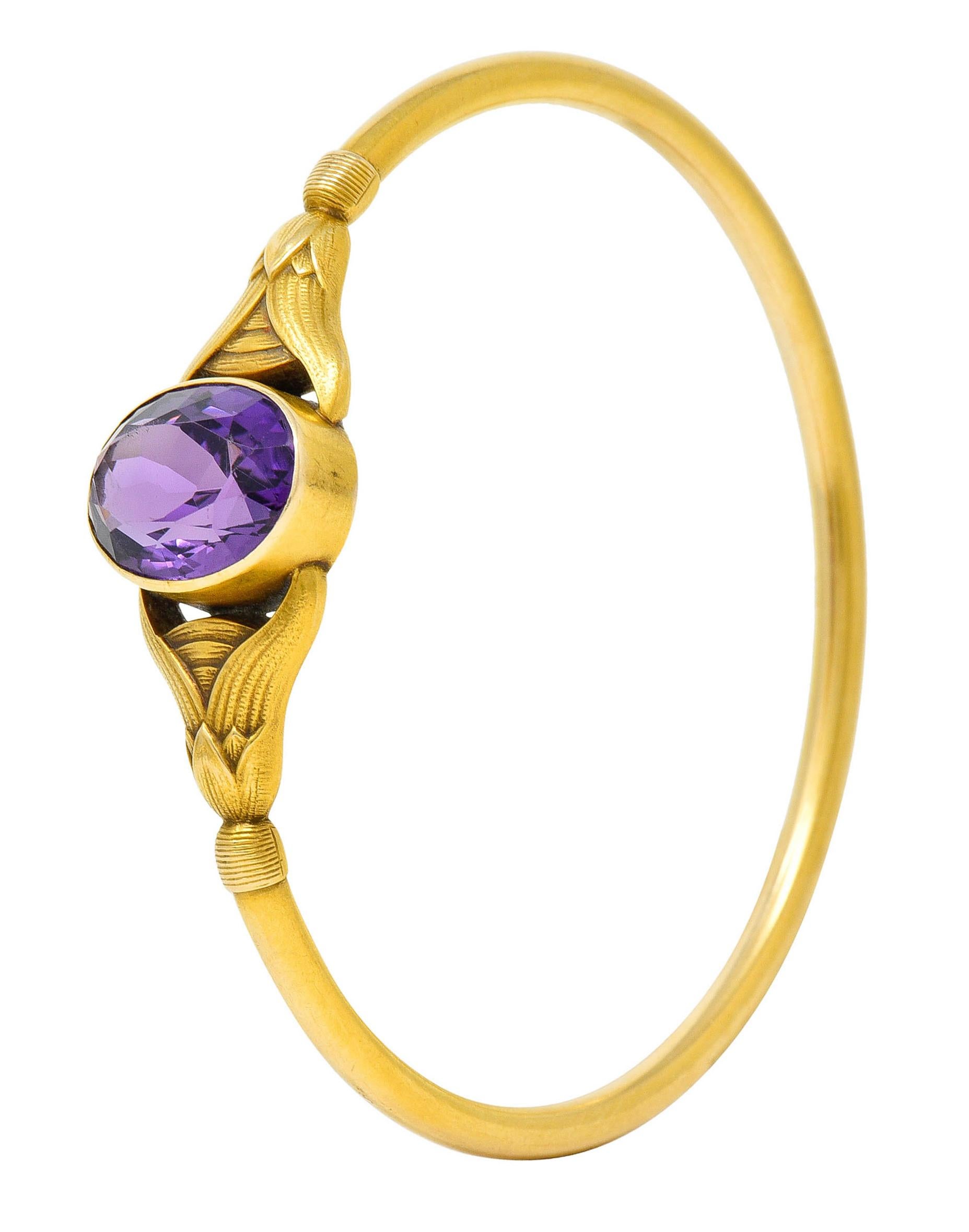 Sloan & Co. Amethyst 14 Karat Gold Egyptian Revival Nouveau Bangle Bracelet 6