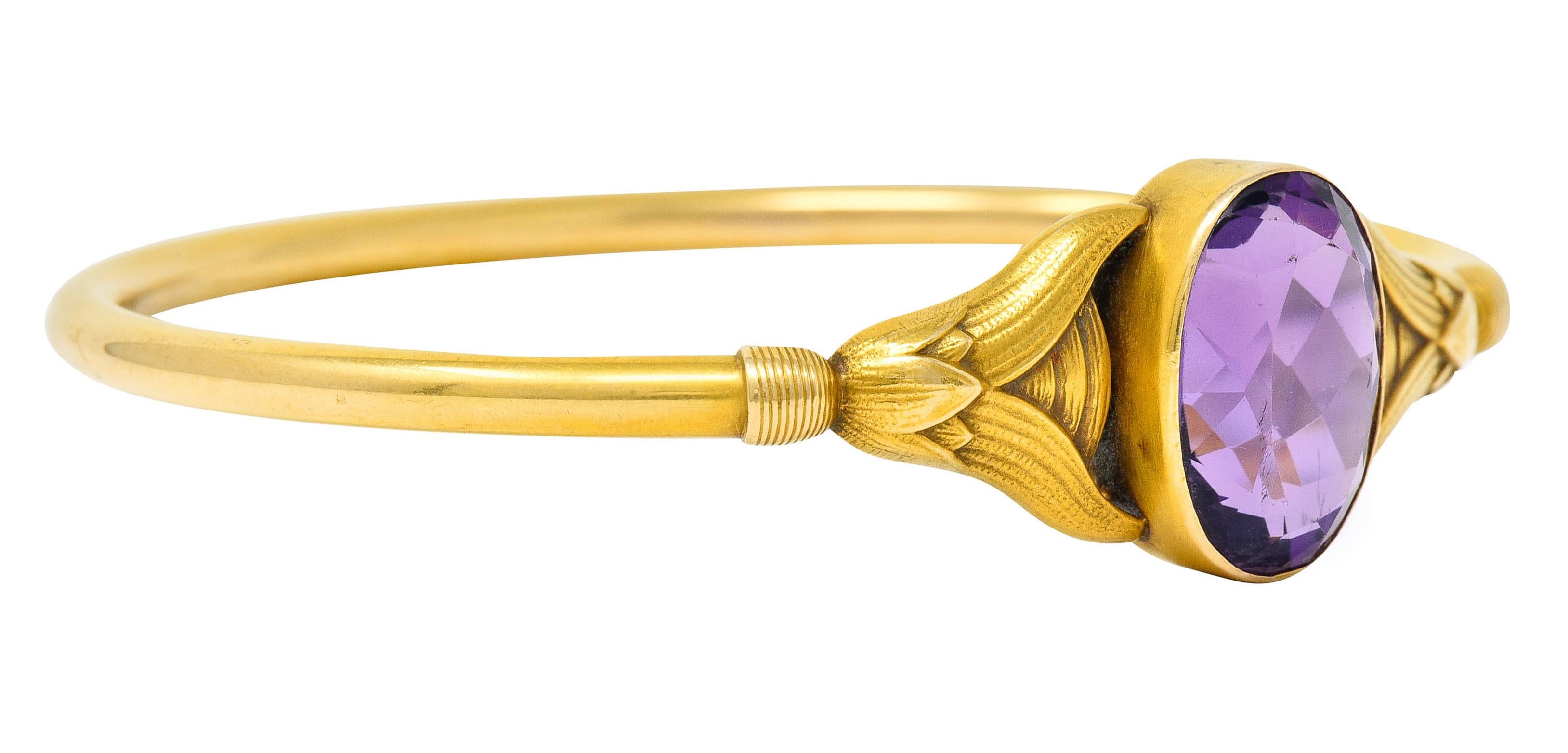 Oval Cut Sloan & Co. Amethyst 14 Karat Gold Egyptian Revival Nouveau Bangle Bracelet