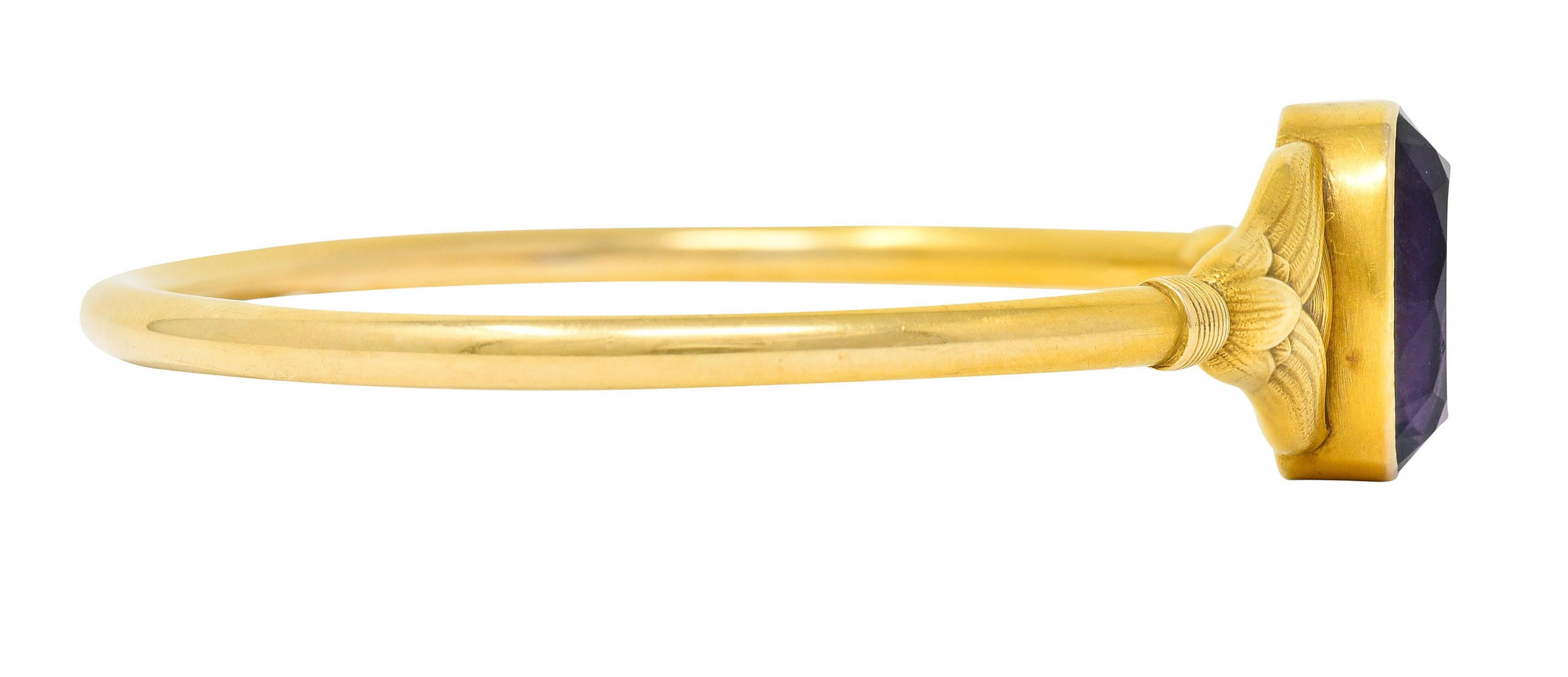 Sloan & Co. Amethyst 14 Karat Gold Egyptian Revival Nouveau Bangle Bracelet In Excellent Condition In Philadelphia, PA
