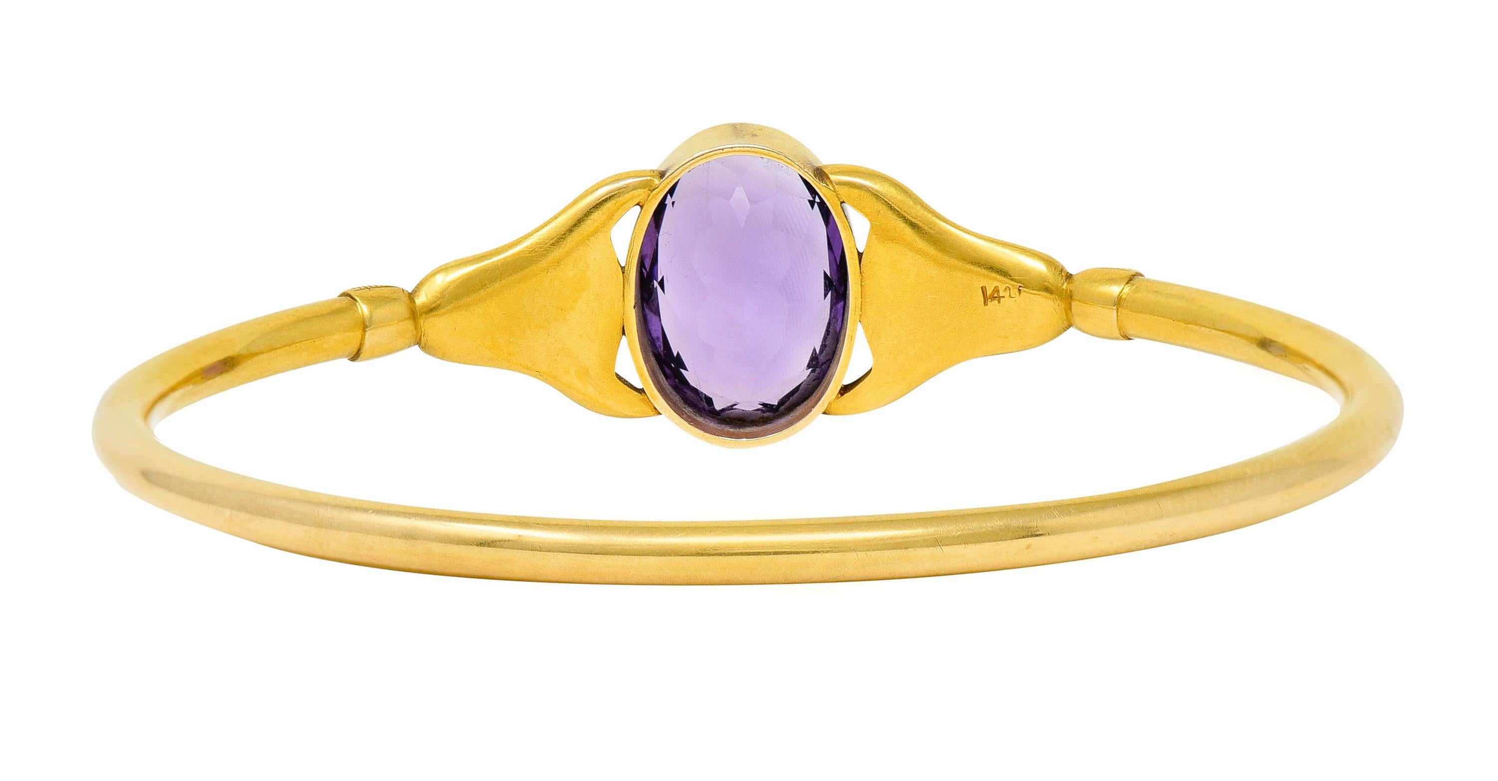 Women's or Men's Sloan & Co. Amethyst 14 Karat Gold Egyptian Revival Nouveau Bangle Bracelet