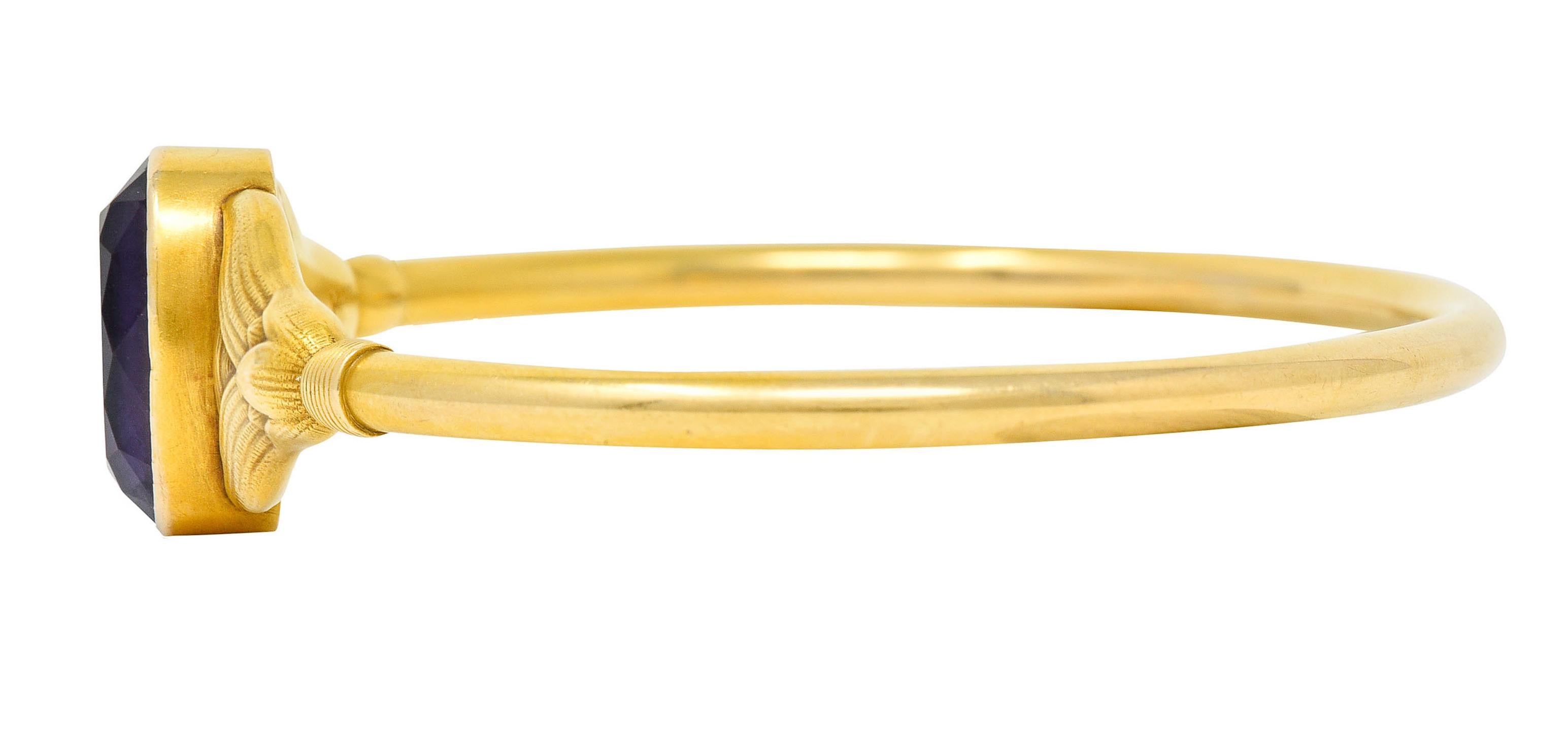 Sloan & Co. Amethyst 14 Karat Gold Egyptian Revival Nouveau Bangle Bracelet 1