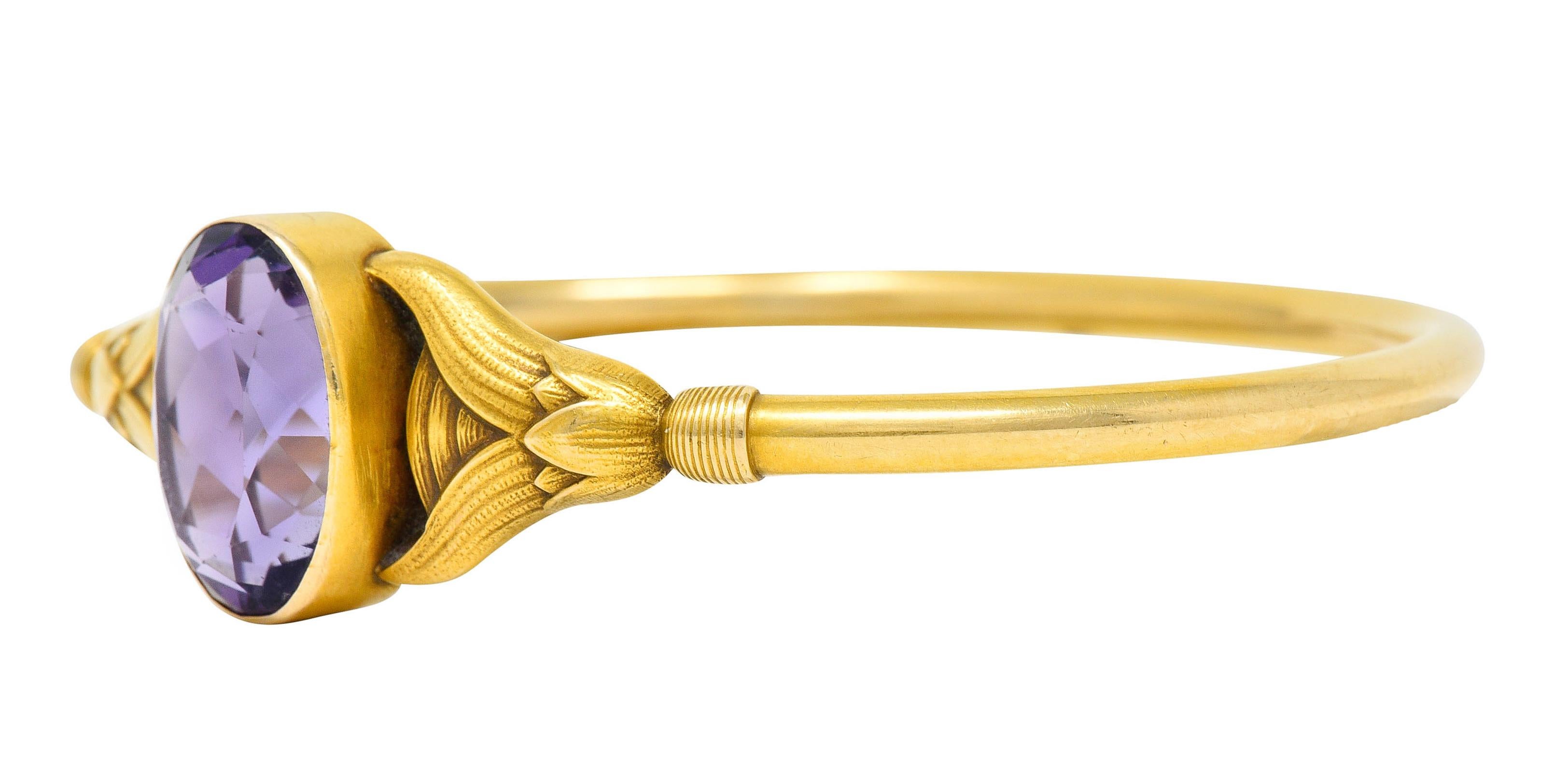 Sloan & Co. Amethyst 14 Karat Gold Egyptian Revival Nouveau Bangle Bracelet 2