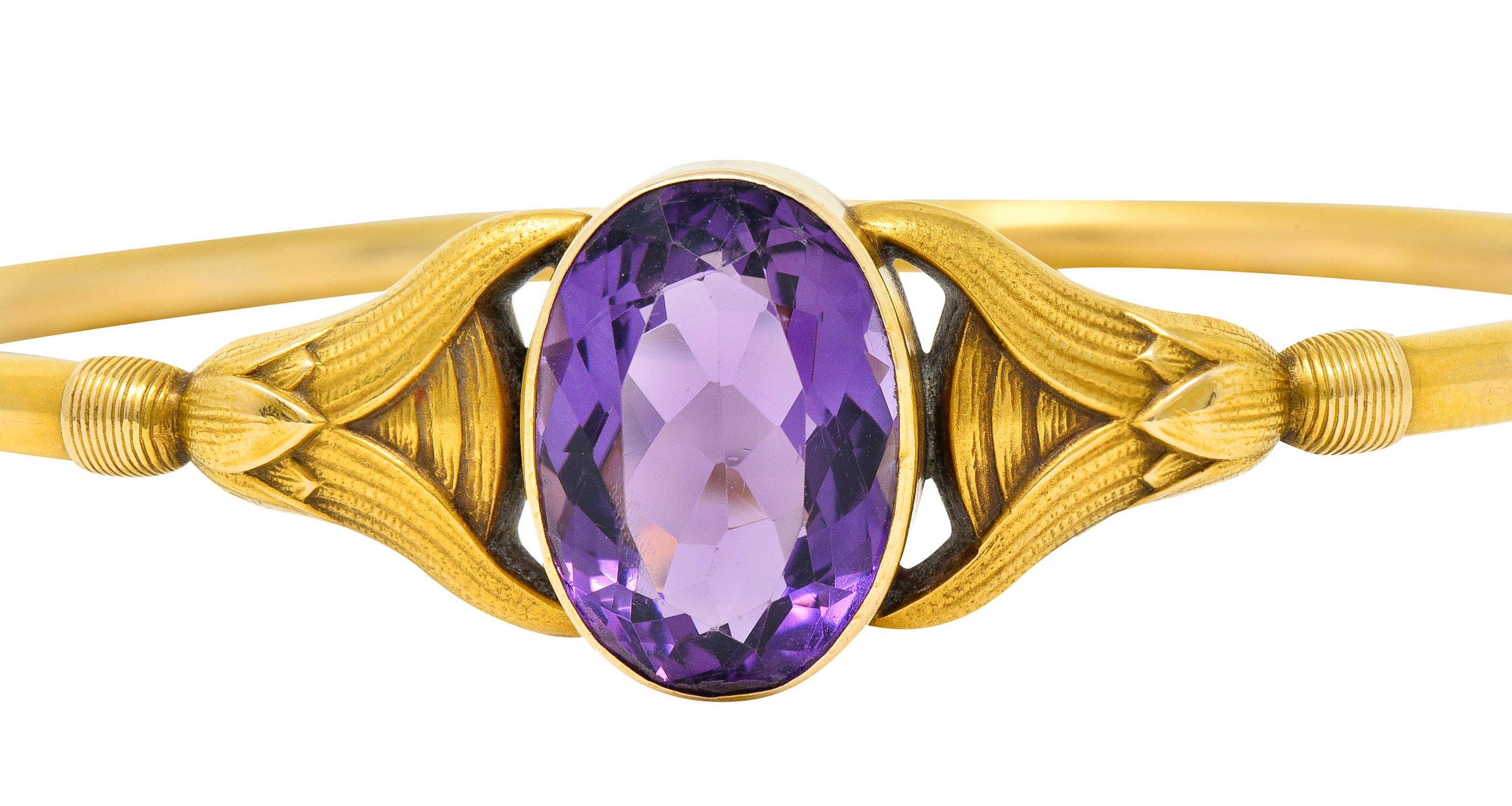 Sloan & Co. Amethyst 14 Karat Gold Egyptian Revival Nouveau Bangle Bracelet 4