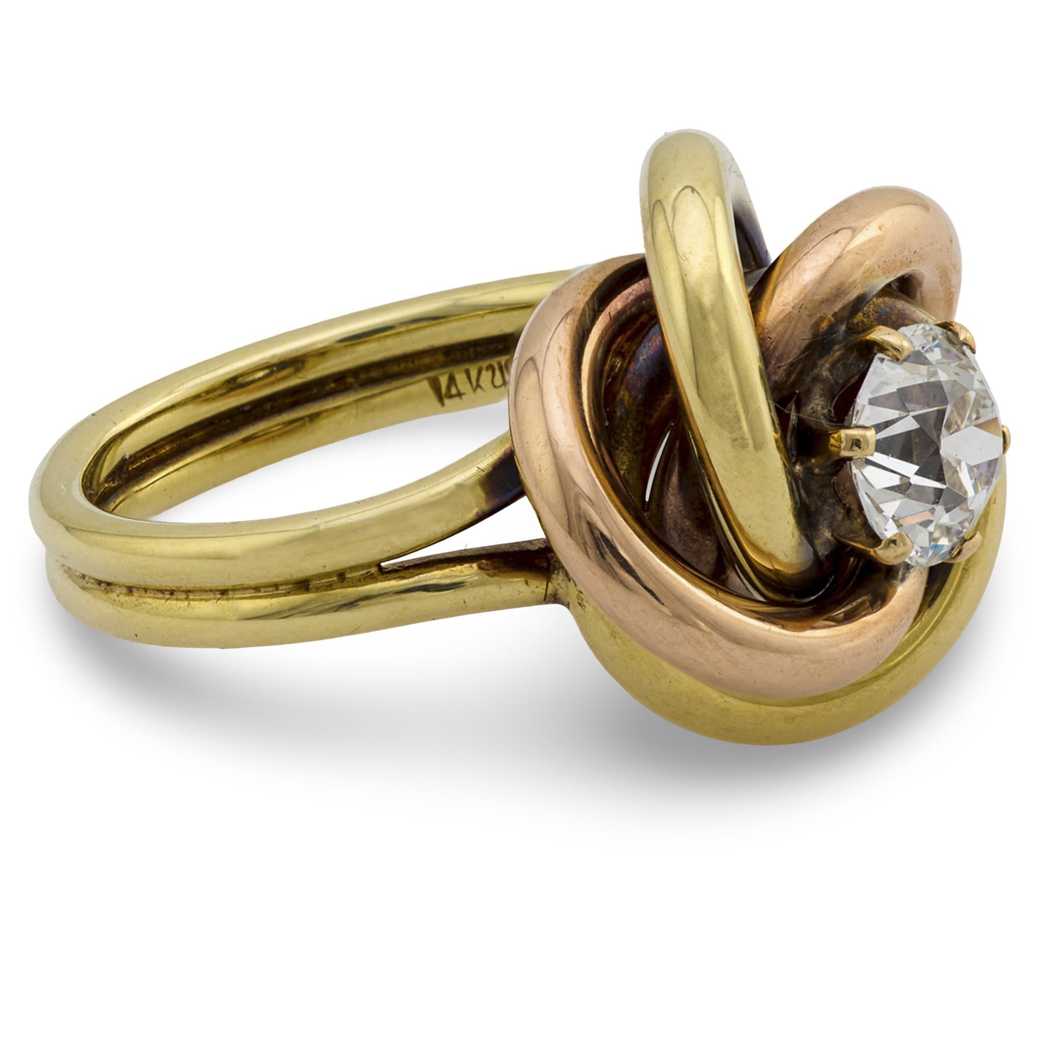 SLOAN & CO. Bague Art déco 14k avec nœud et motif en diamant Bon état - En vente à Narberth, PA