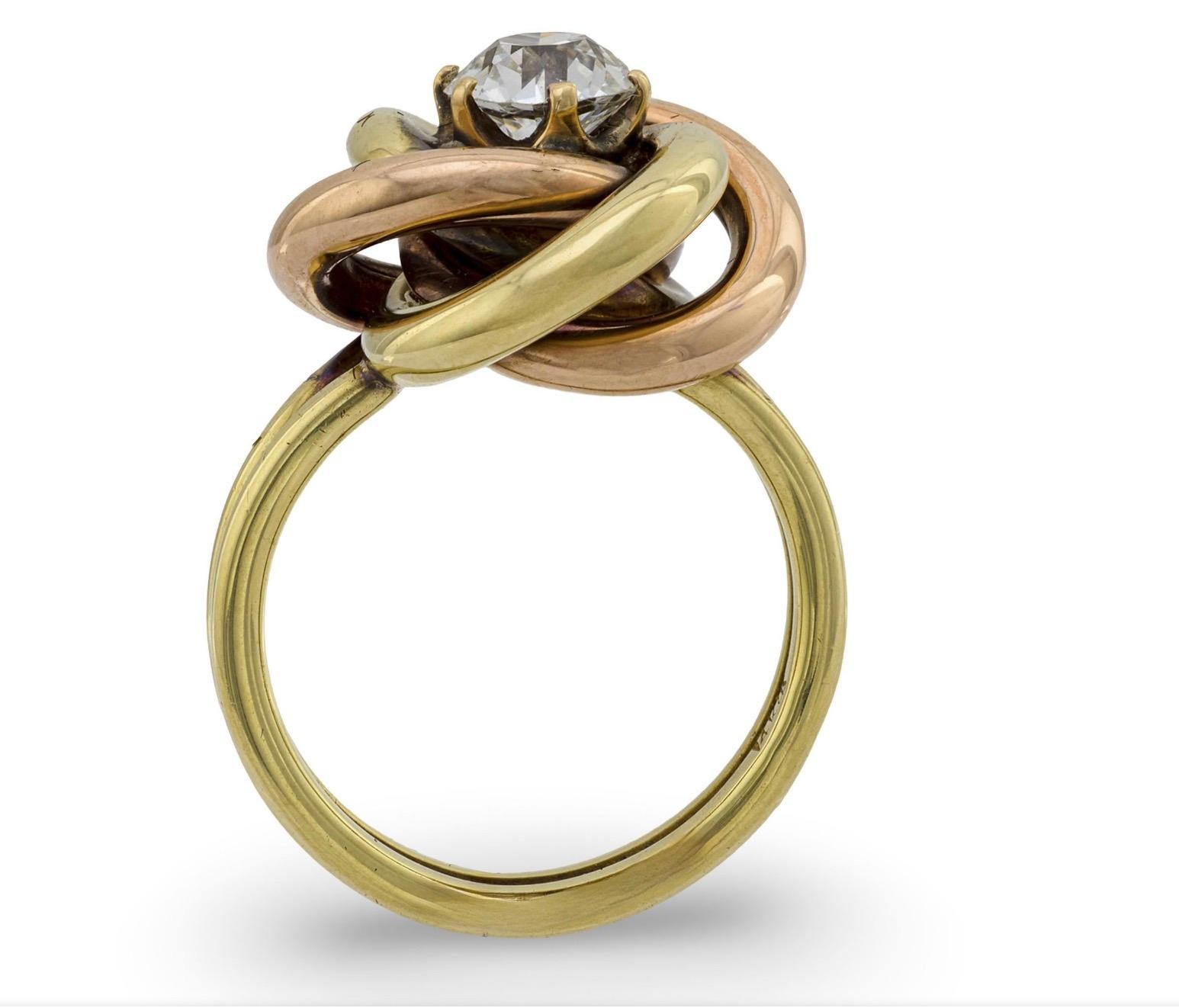 SLOAN & CO. Art Deco 14k Diamond Knot-Motif Ring For Sale 3