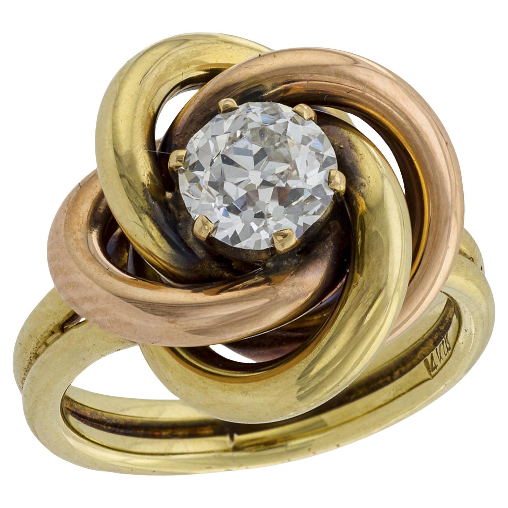 SLOAN & CO. Bague Art déco 14k avec nœud et motif en diamant en vente