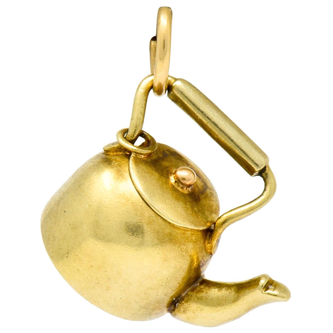 Sloan & Co. Art Nouveau 14 Karat Gold Tea Kettle Charm
