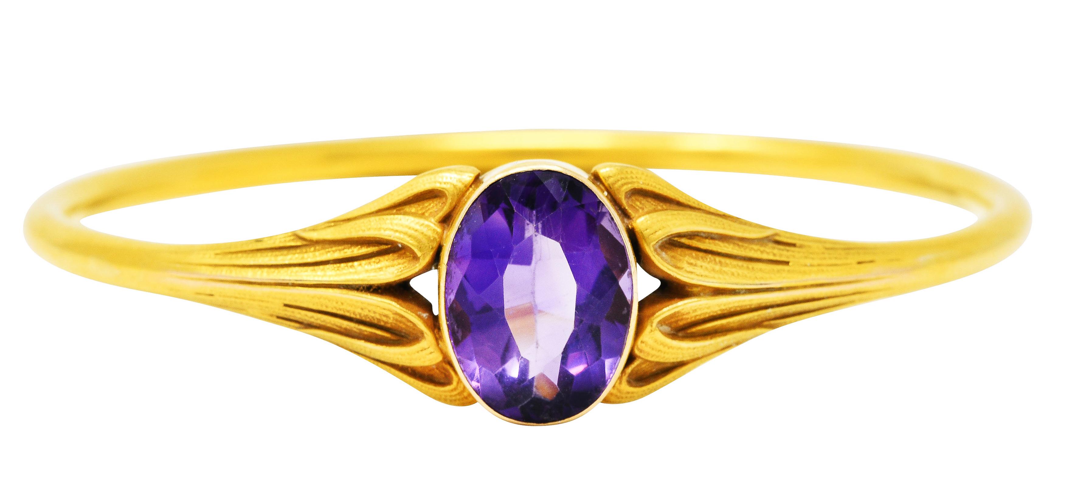 Women's or Men's Sloan & Co. Art Nouveau Amethyst 14 Karat Gold Bangle Bracelet