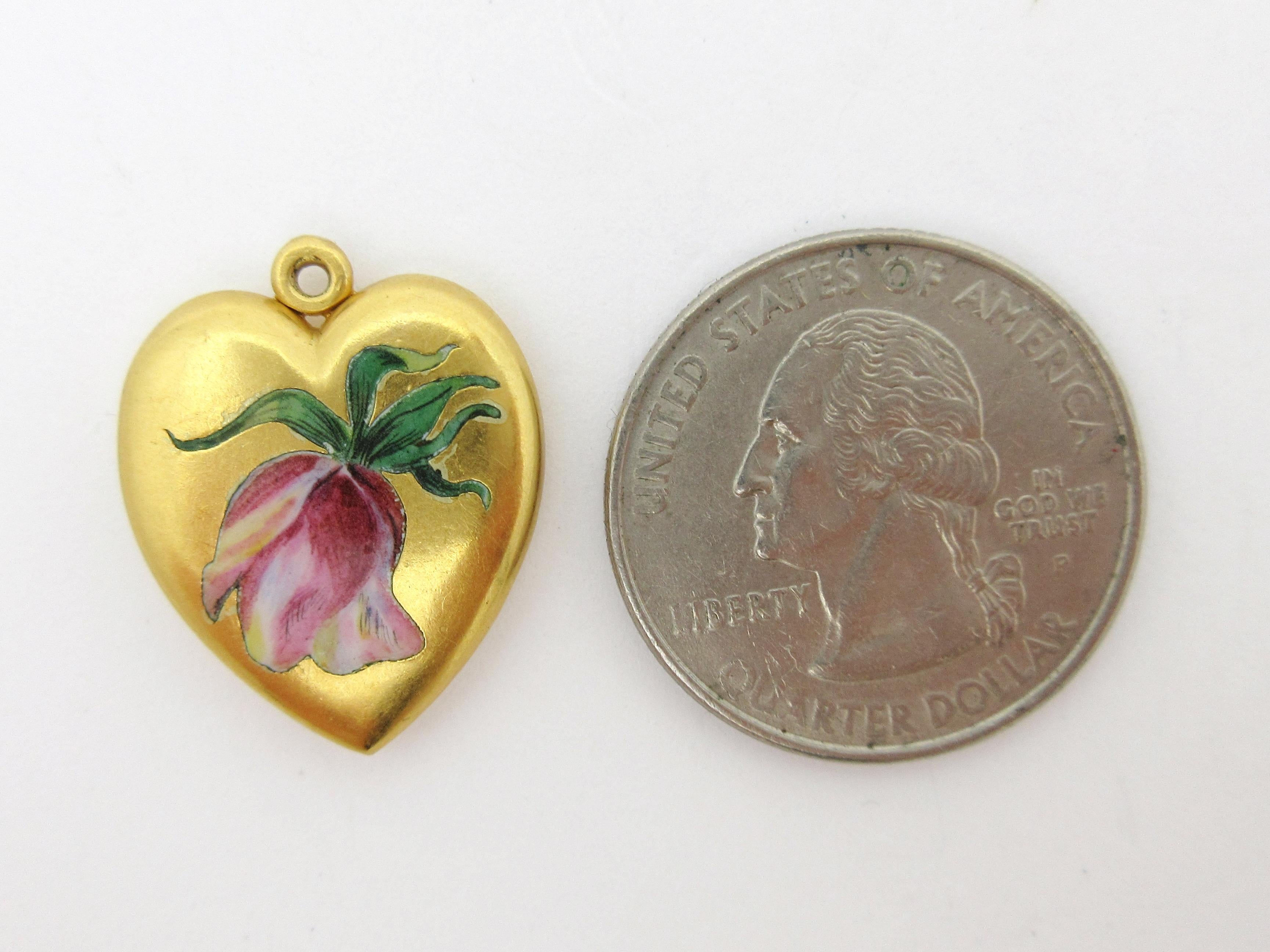 Sloan & Co. Art Nouveau Enamel Flower Heart Locket 14 Karat Gold Antique Locket 3