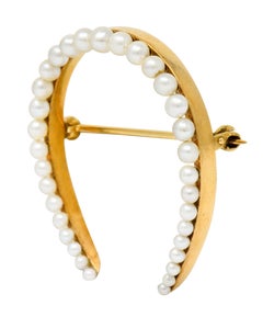 Sloan & Co. Art Nouveau Pearl 14 Karat Gold Horseshoe Brooch