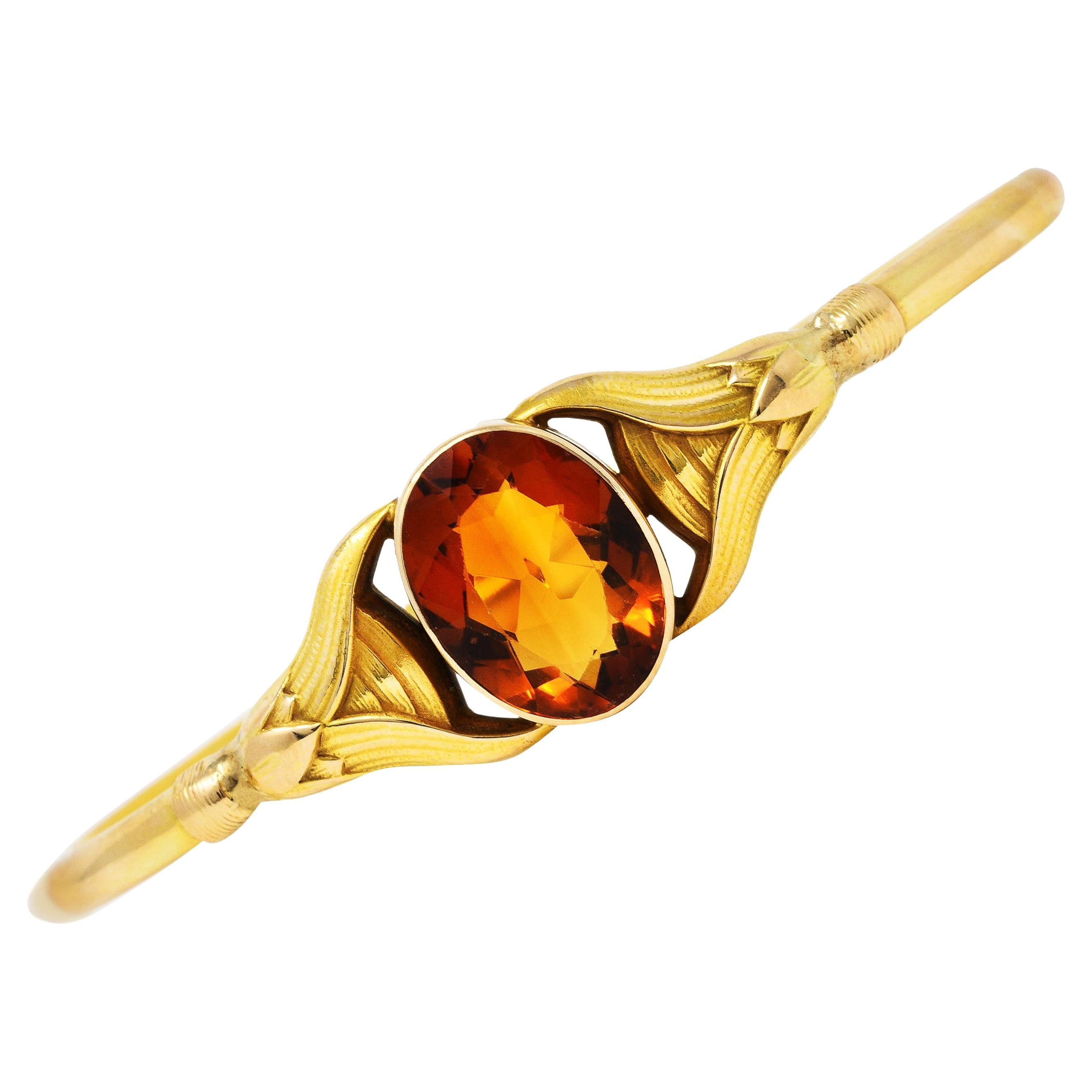 Sloan 
Co. Citrine 14 Karat Gold Egyptian Revival Nouveau Bangle Bracelet