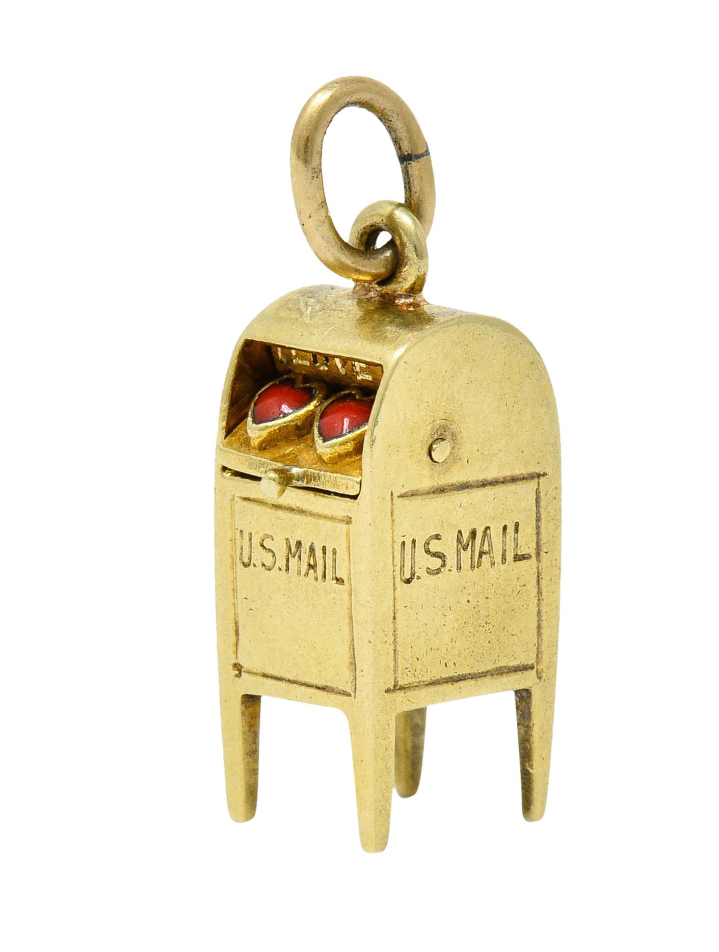 Sloan & Co. Enamel Heart 14 Karat Gold Mailbox Charm In Excellent Condition In Philadelphia, PA