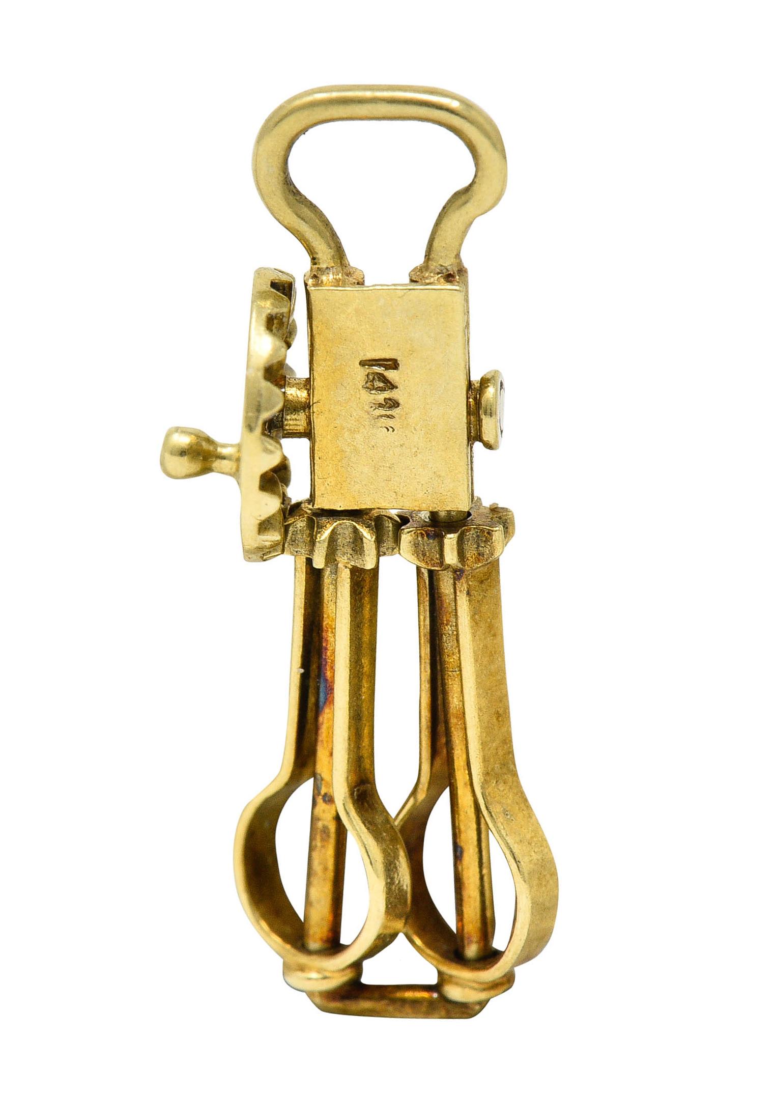 Sloan & Co. Retro 14 Karat Gold Articulated Hand Mixer Charm In Excellent Condition In Philadelphia, PA