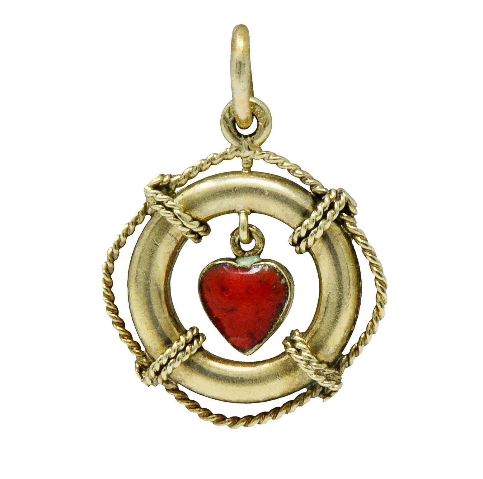 Sloan & Co. Retro 14 Karat Gold Articulated Heart Life Preserver Charm 2