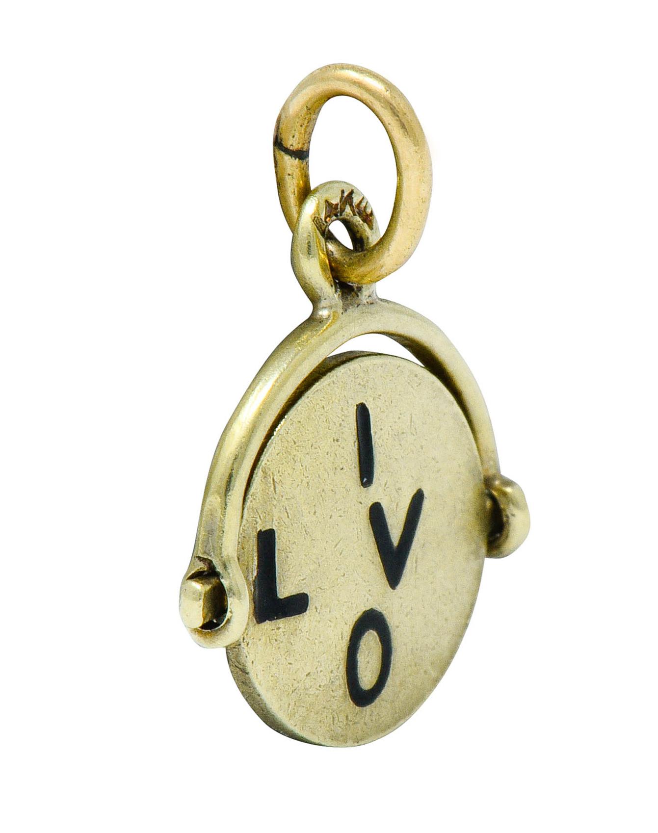 Sloan & Co. Retro 14 Karat Gold Thaumatrope I Love You Charm In Excellent Condition In Philadelphia, PA