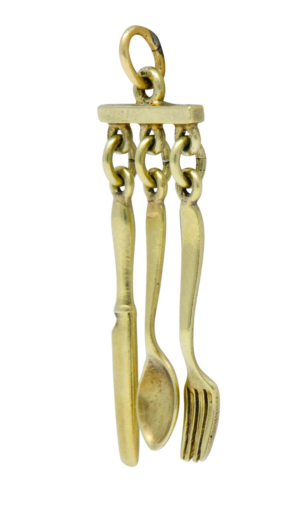 Sloan & Co. Retro 14 Karat Yellow Gold Cutlery Charm In Excellent Condition In Philadelphia, PA