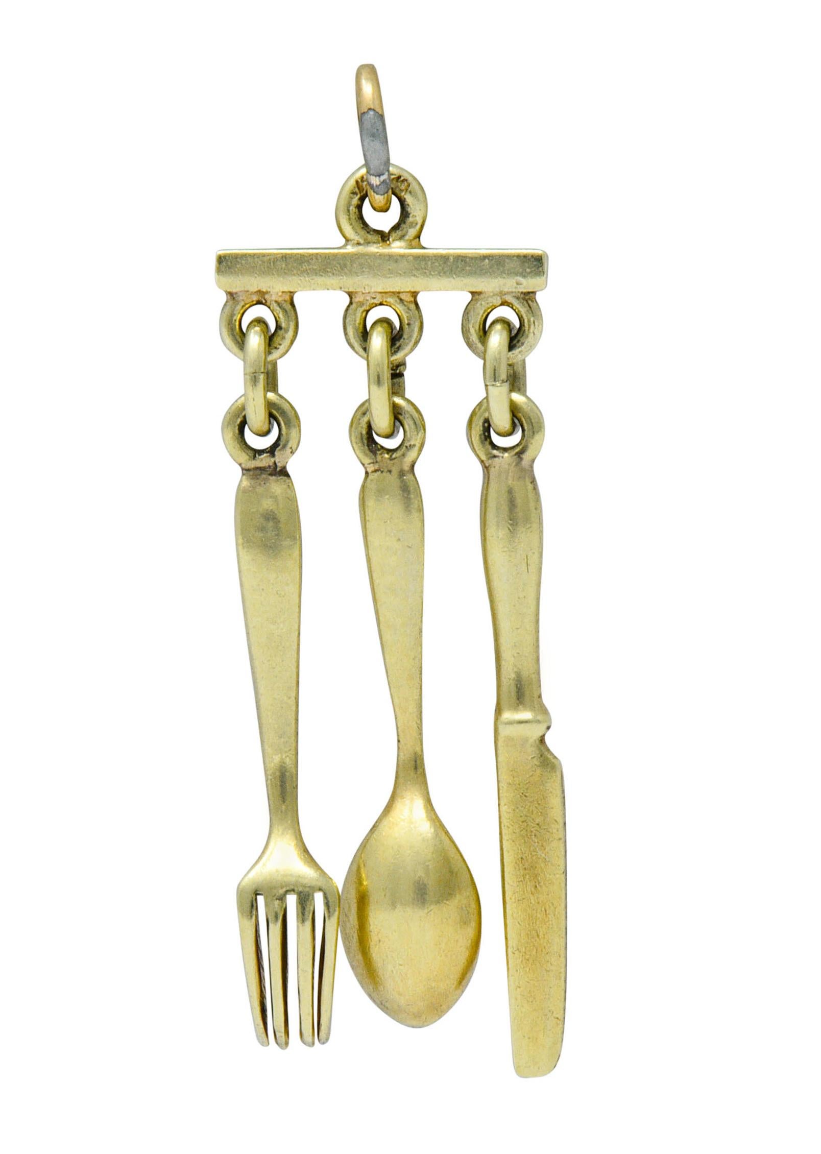 Women's or Men's Sloan & Co. Retro 14 Karat Yellow Gold Cutlery Charm