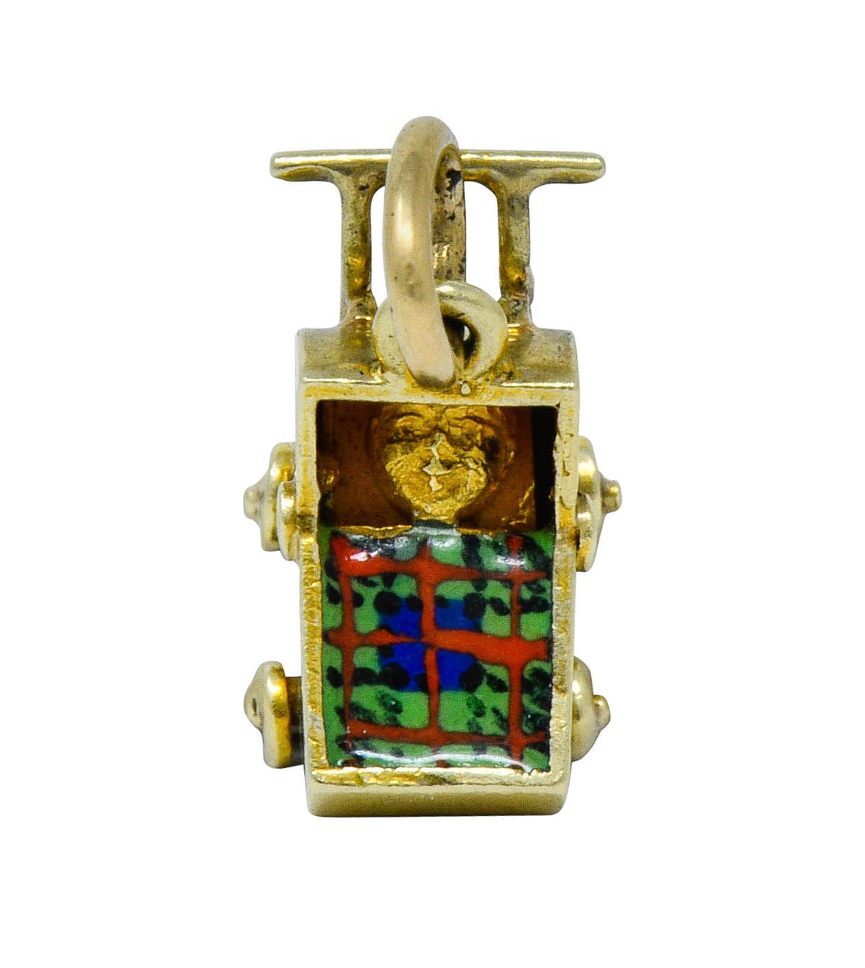 Sloan & Co. Retro Enamel 14 Karat Gold Baby Carriage Charm In Excellent Condition In Philadelphia, PA