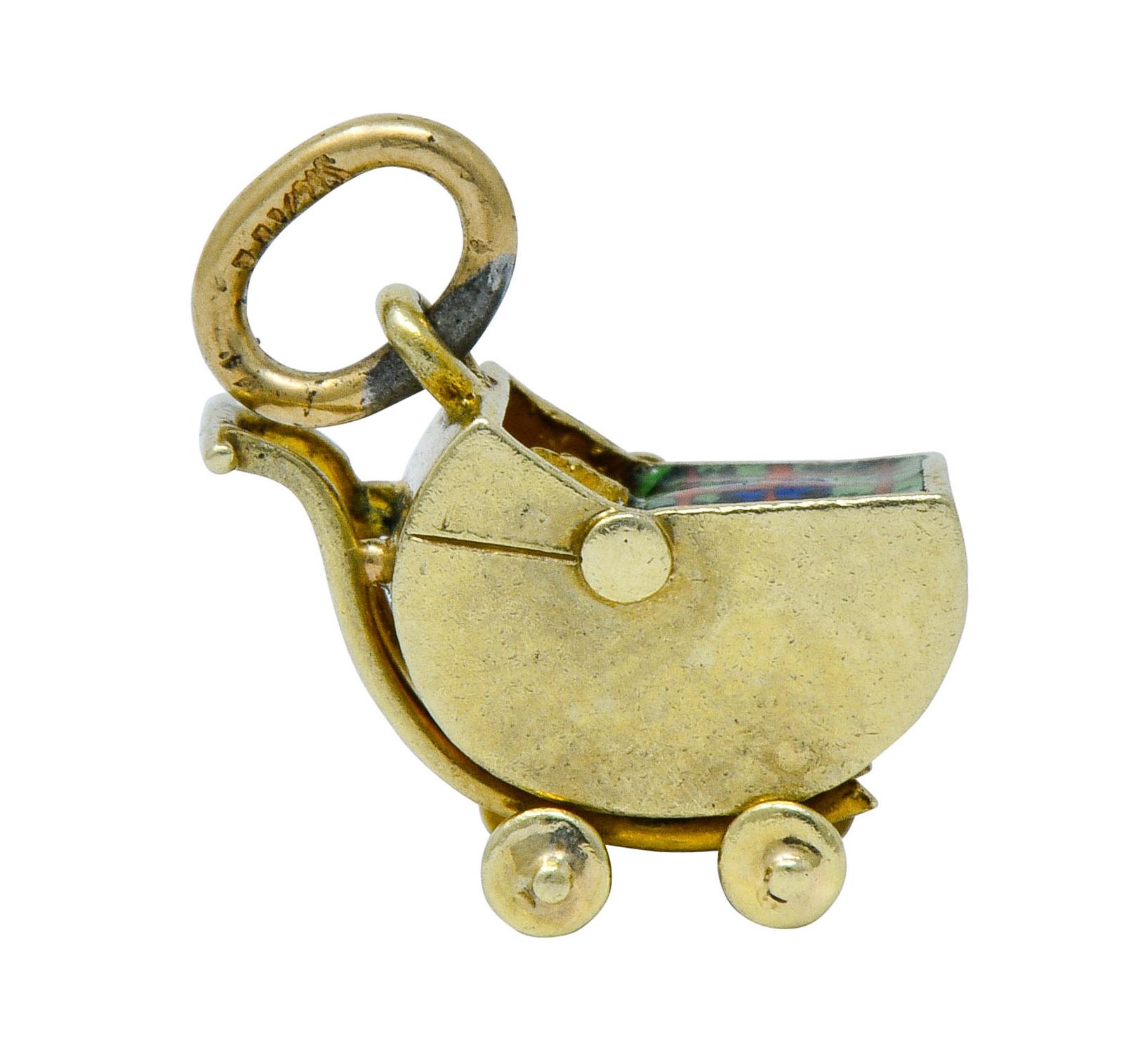 Sloan & Co. Retro Enamel 14 Karat Gold Baby Carriage Charm 2