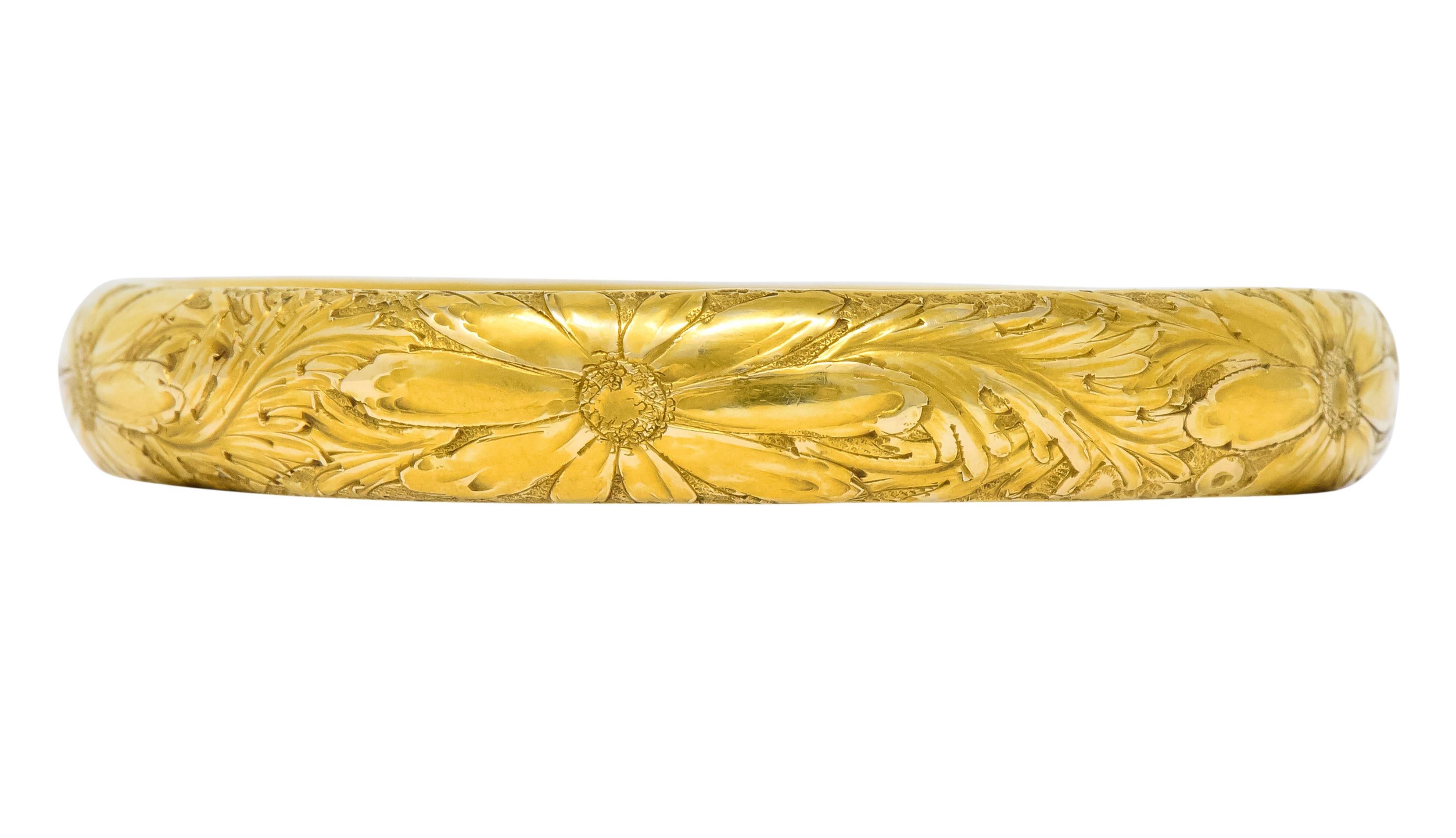 Sloan & Co. Victorian 14 Karat Gold Floral Bangle Bracelet In Excellent Condition In Philadelphia, PA