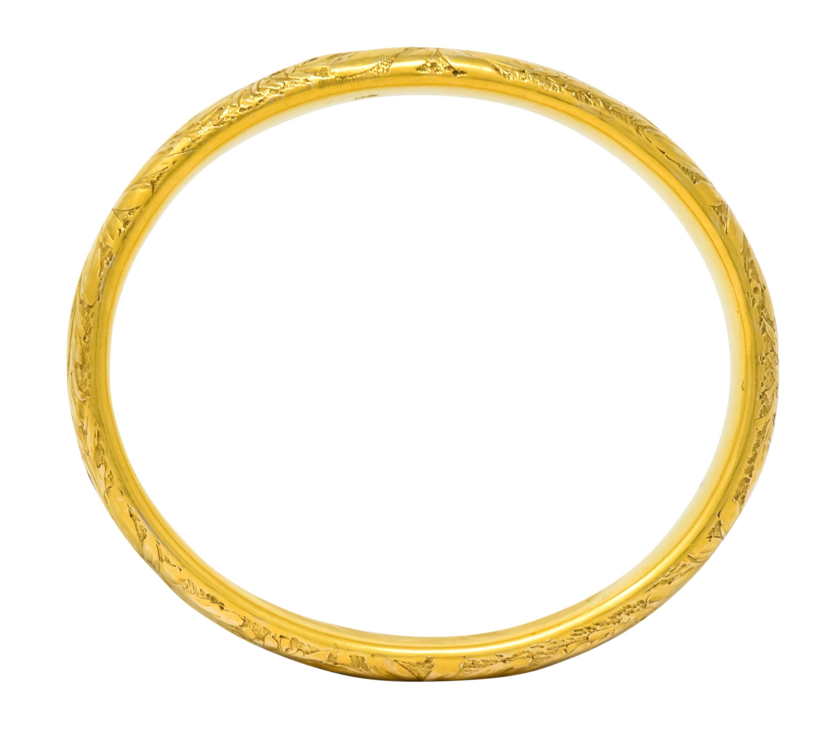Women's or Men's Sloan & Co. Victorian 14 Karat Gold Floral Bangle Bracelet