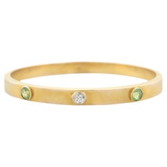 Antique Sloan & Co. Victorian 14kt 3-Stone Peridot + Diamond Bangle Bracelet