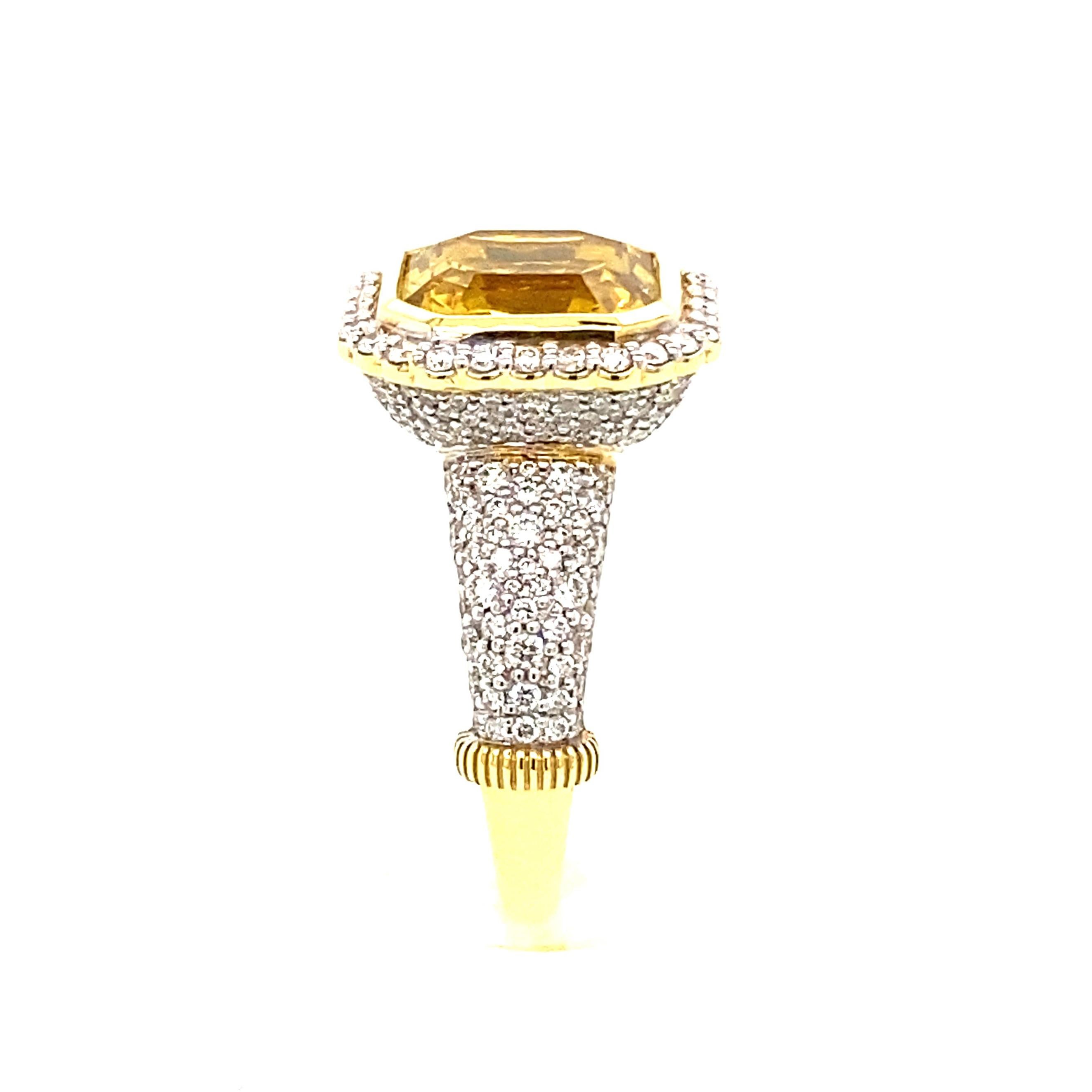 Asscher Cut Sloane Street One-of-a-Kind Yellow Beryl Cocktail Ring For Sale
