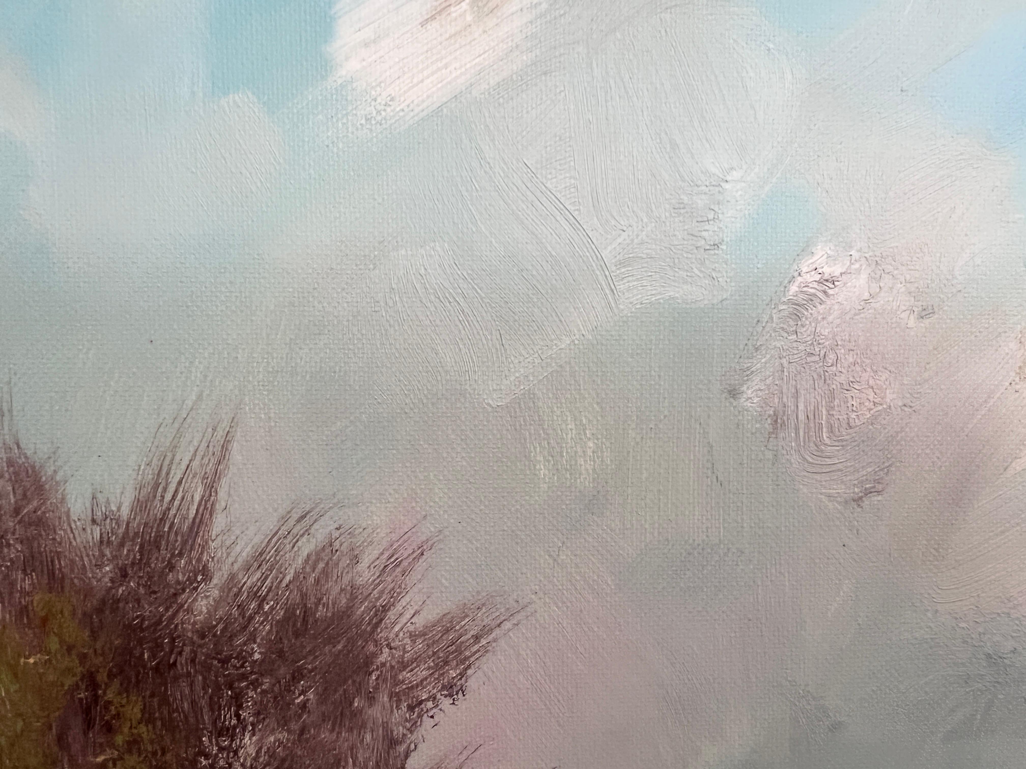 S. Lobau (Europa) Pittura a olio su tela di grandi dimensioni Paesaggio di betulle Scena di fiume in vendita 5