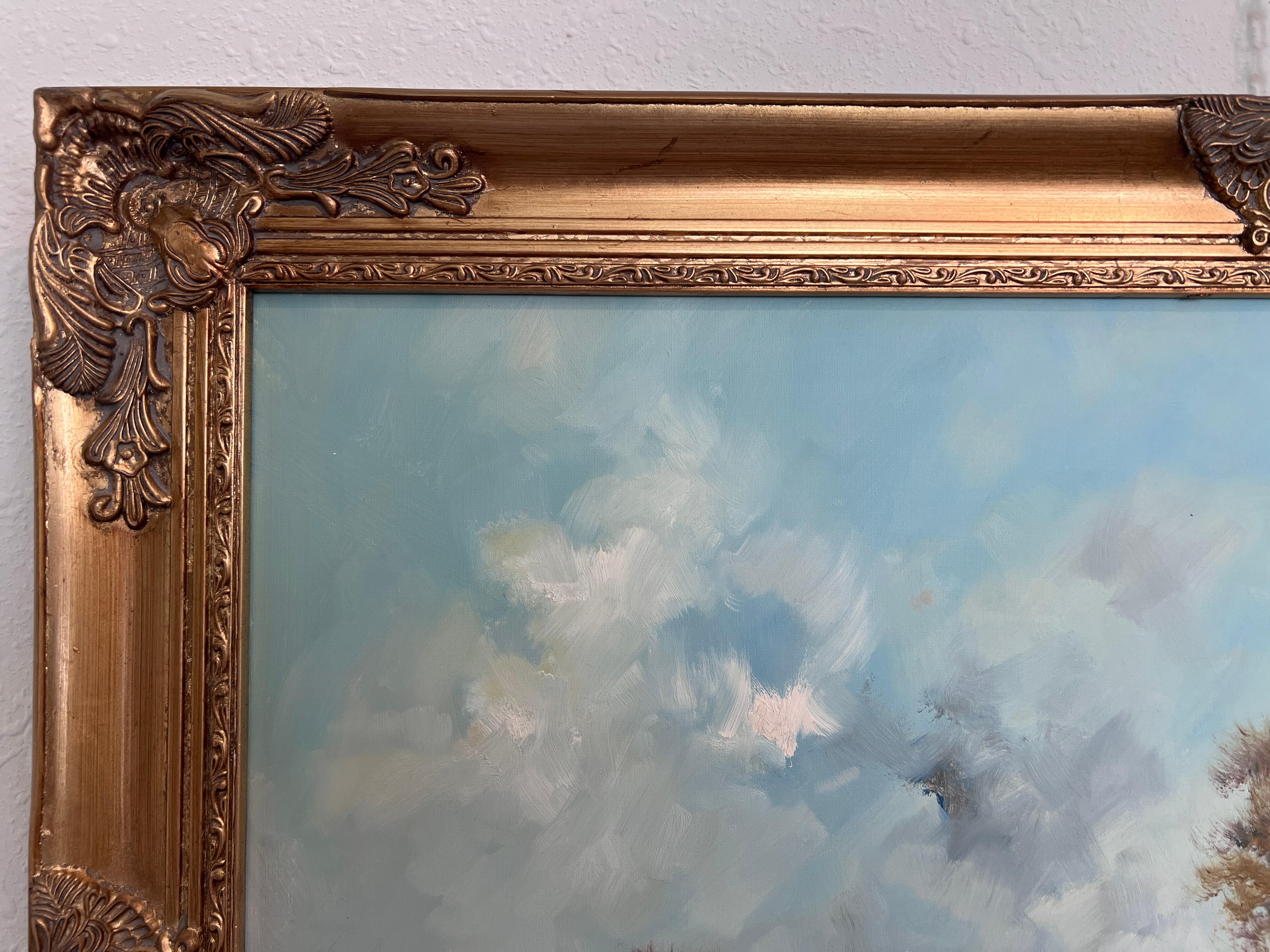 In vendita questo dipinto a olio su tela originale e mozzafiato dell'artista europeo S. Lobau, noto per le sue magistrali rappresentazioni di scenari naturali e paesaggi tranquilli.

L'opera cattura una serena veduta fluviale con vivaci betulle e un