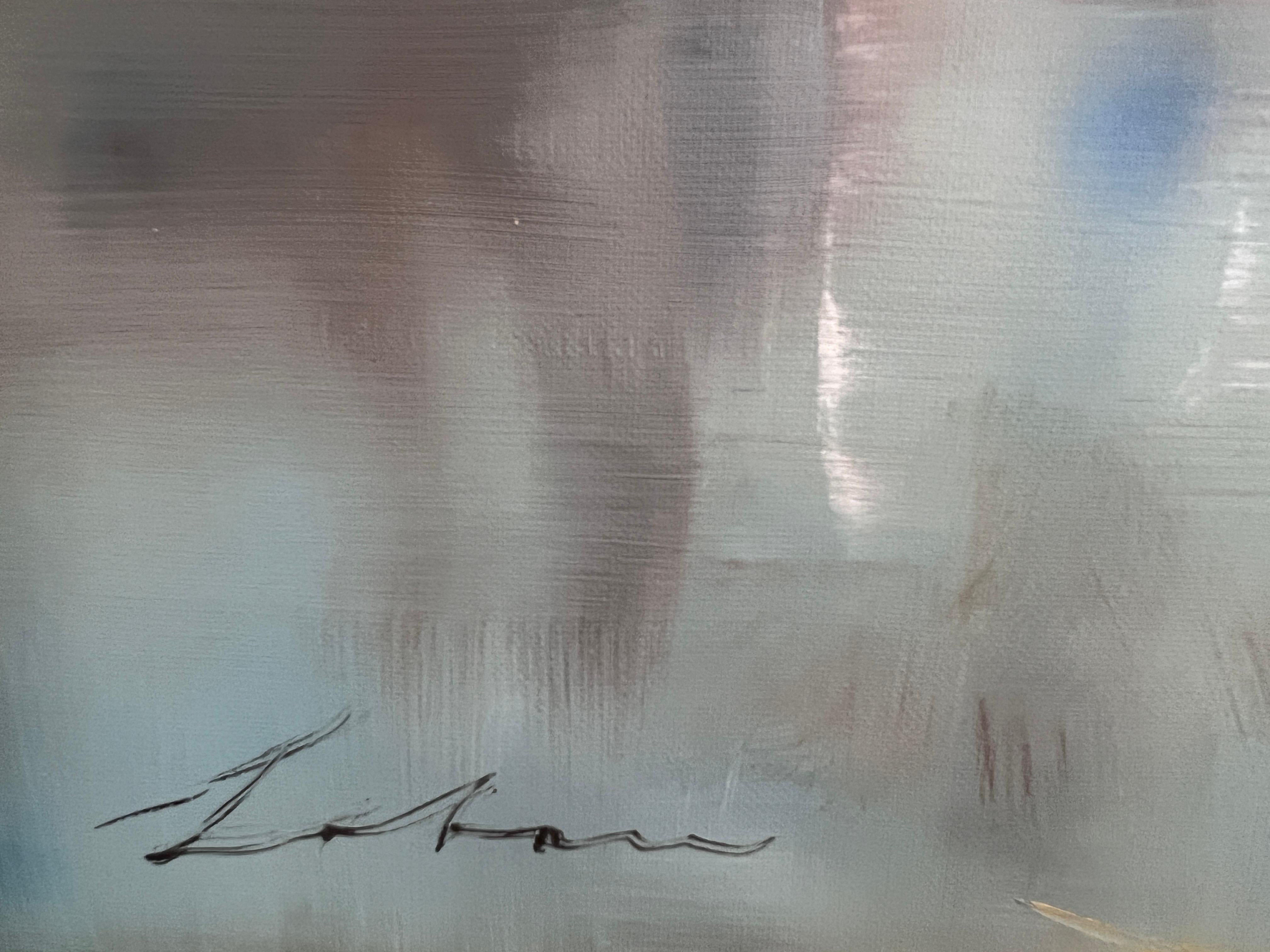 S. Lobau (Europa) Pittura a olio su tela di grandi dimensioni Paesaggio di betulle Scena di fiume in vendita 3