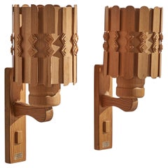 Slöjdboden Kolmården, Wall Lights, Pine, Sweden, 1970s