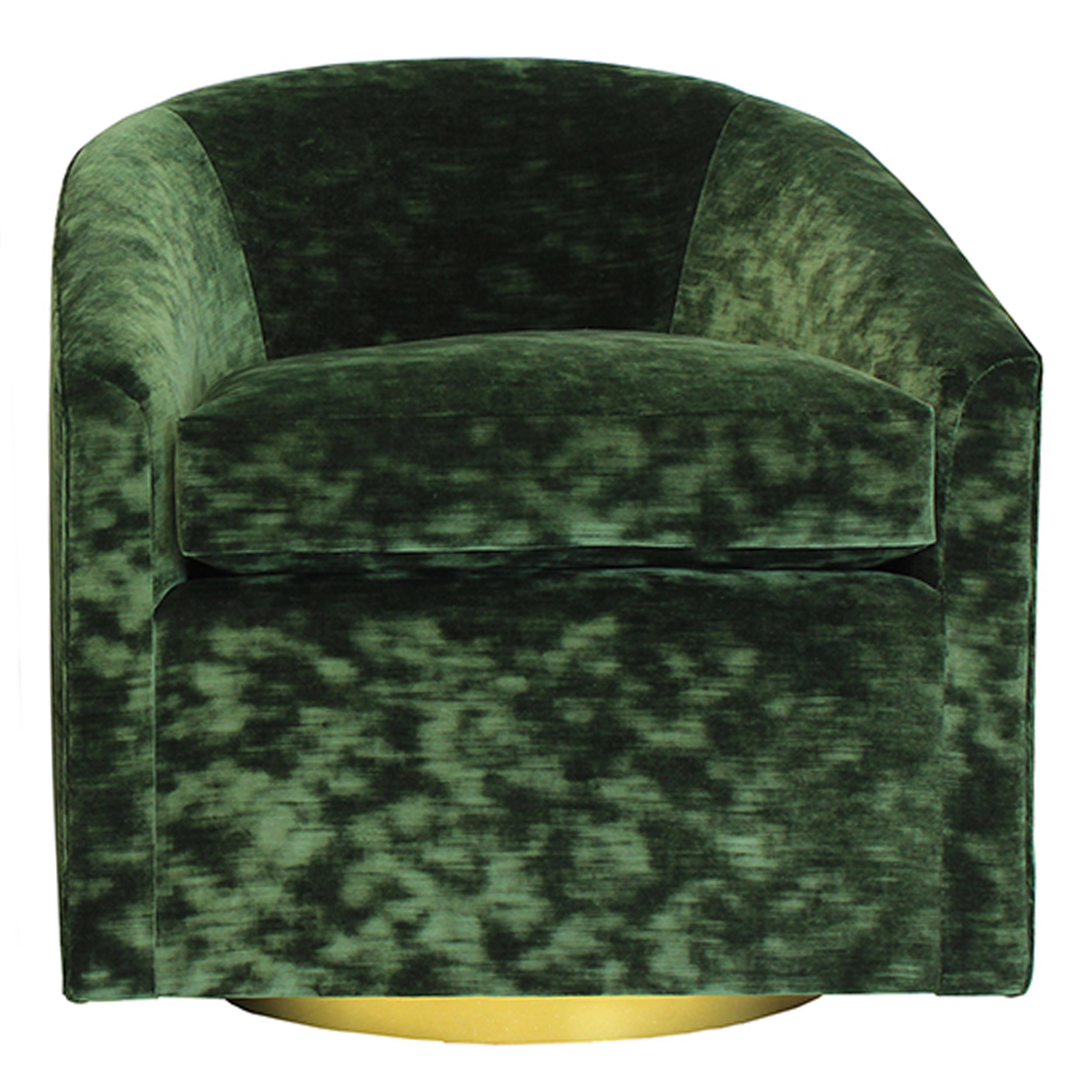 About this piece
Made to order, this piece is small in stature but can still accommodate larger adults. The cushion is high density foam with a feather/down wrap. The swivel is 360 degress.

How we work
Made to order by Connecticut-based furniture
