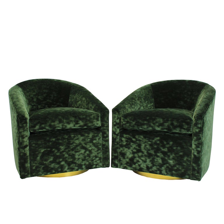 Slope Arm Bucket Swivel Chair w Brass Base and English Racing Green