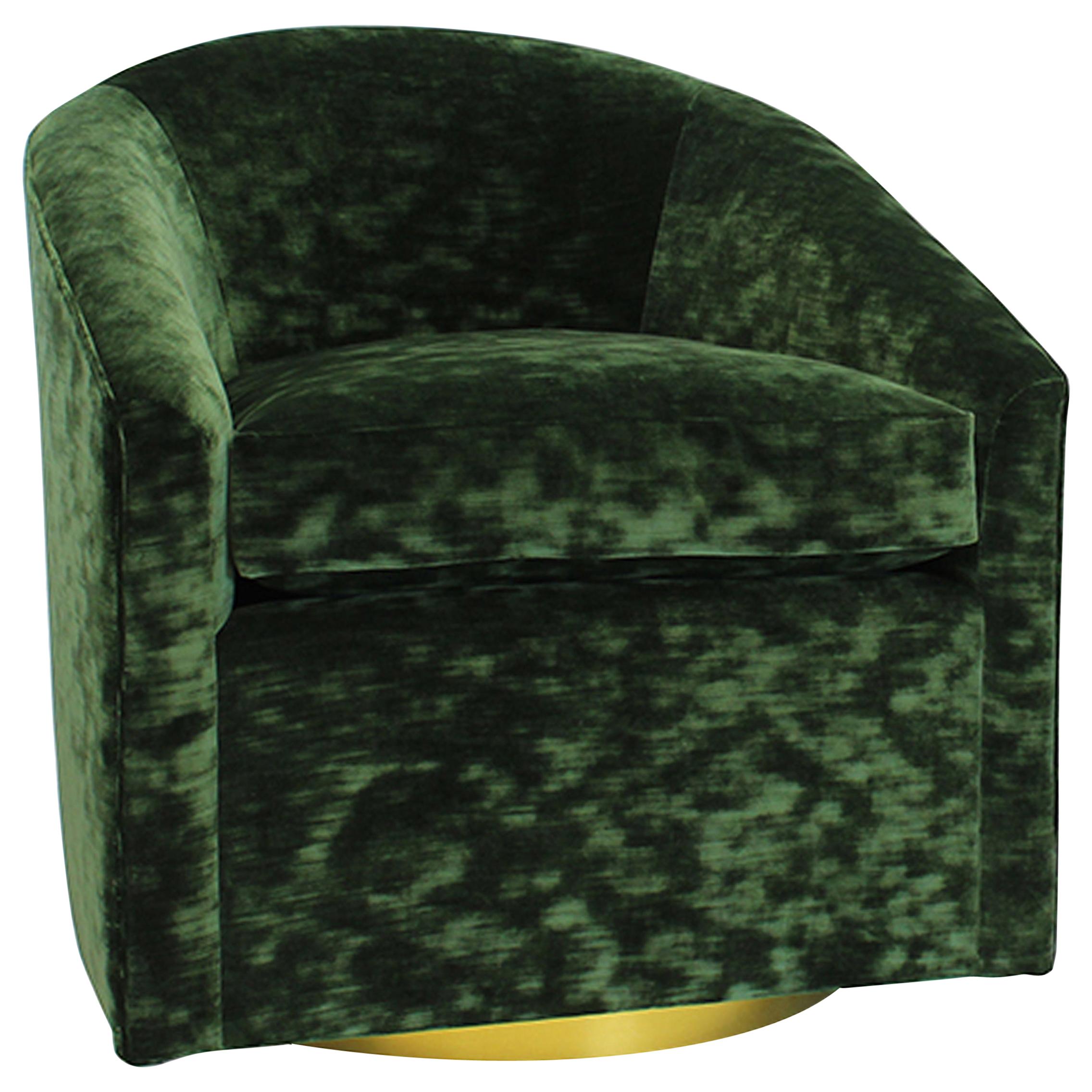 Slope Arm Bucket Swivel Chair w Brass Base & English Racing Green Crushed Velvet