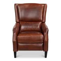 Slope Arm Leather Recliner in Antiqued Brown with Nailheads