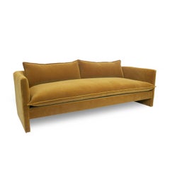Slope Arm Sofa in Amber Mohair Velvet with Flared Panel Base