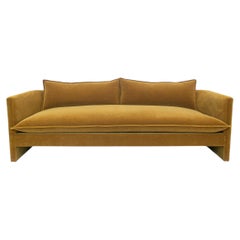 Slope Arm Sofa in Amber Mohair Velvet with Flared Panel Base