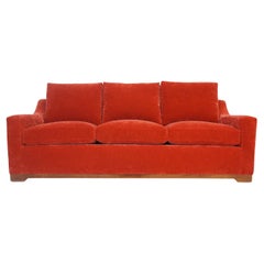 Slope Arm Transitional Loose Cushion Sofa in Red-Orange Crushed Velvet