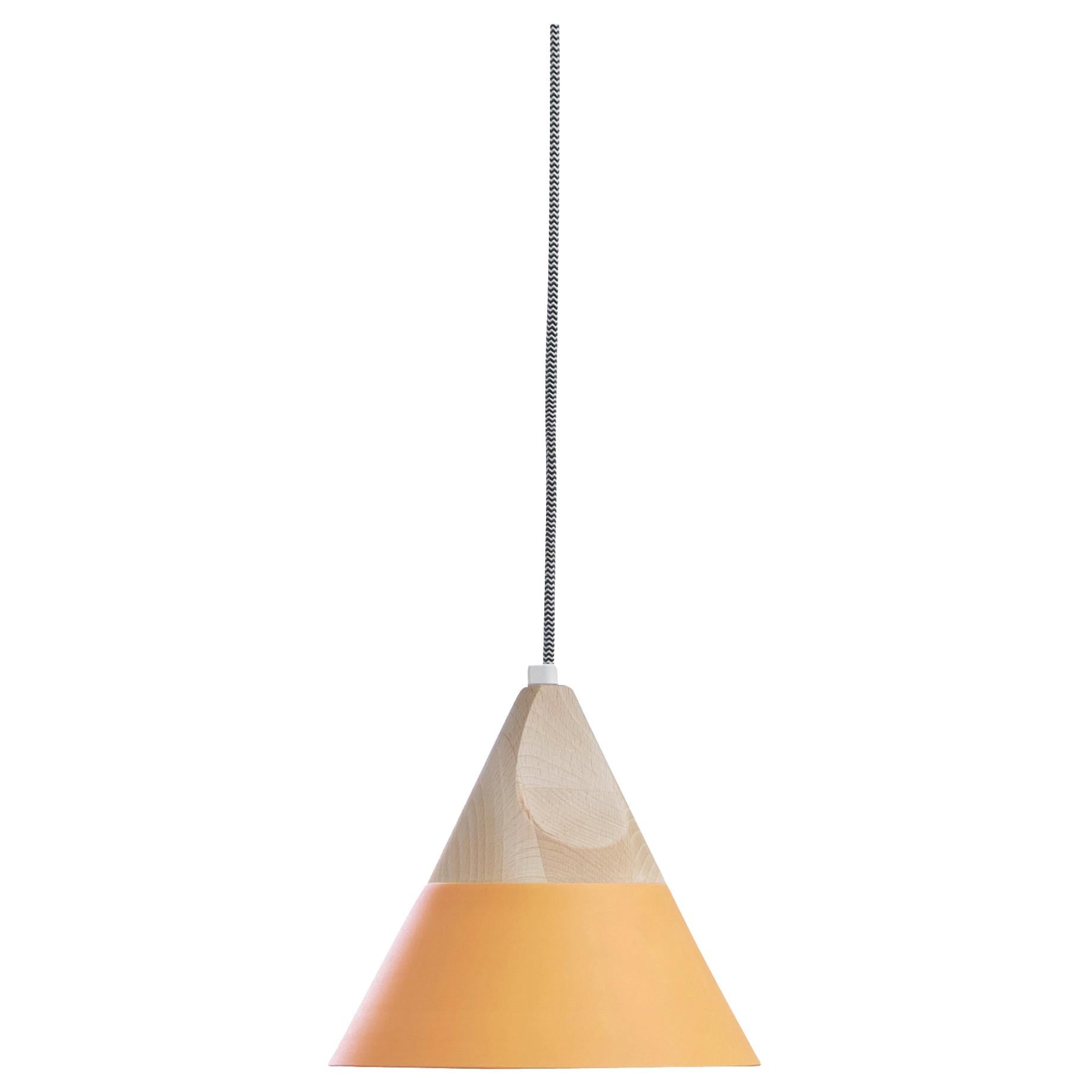 Slope Ceiling Lamp in Beech and Lacquered Apricot Shade by Skrivo For Sale