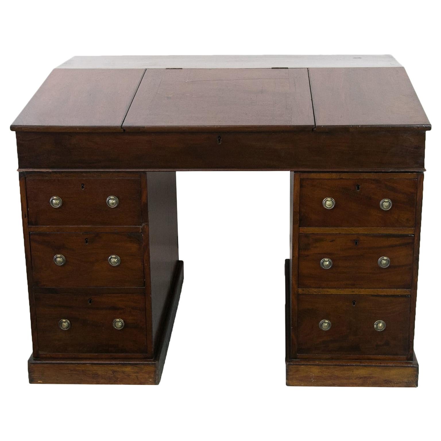 Slope Front Solid Mahogany Writing Desk For Sale