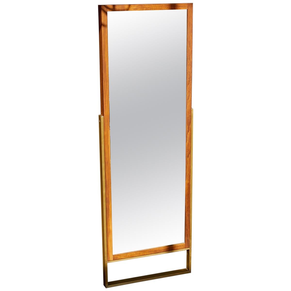 Miroir "Slope" pleine longueur en laiton, noyer noir, miroir