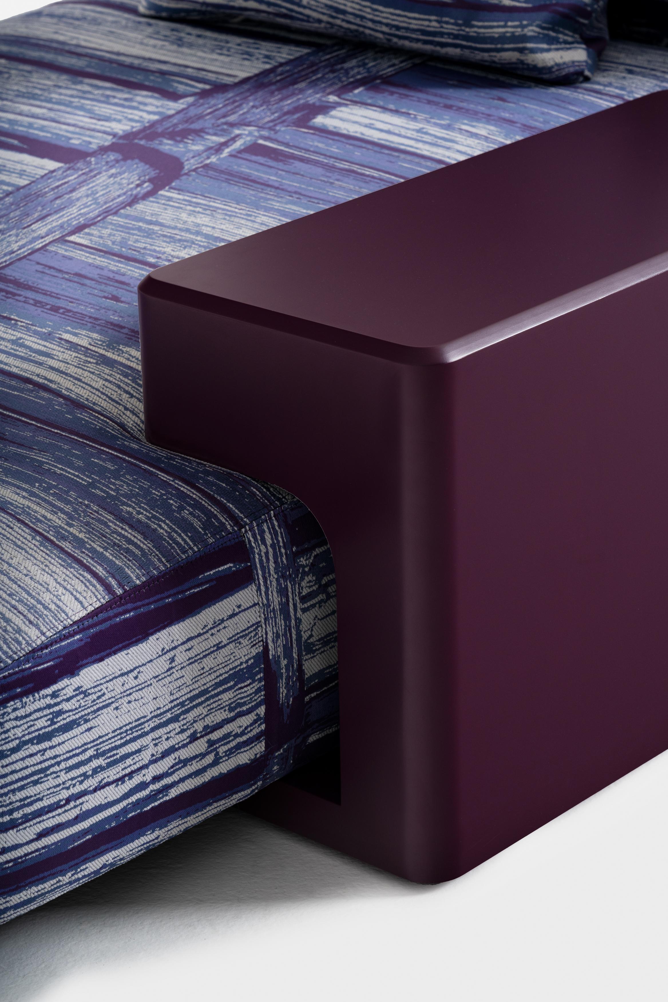 Contemporary Slope sectional sofa in hardwood with lilac fabric by Andrea Steidl For Sale