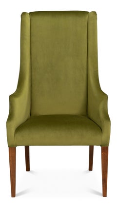 Sloped Arm Green Velvet Dining Chair in Olive, Host Chair