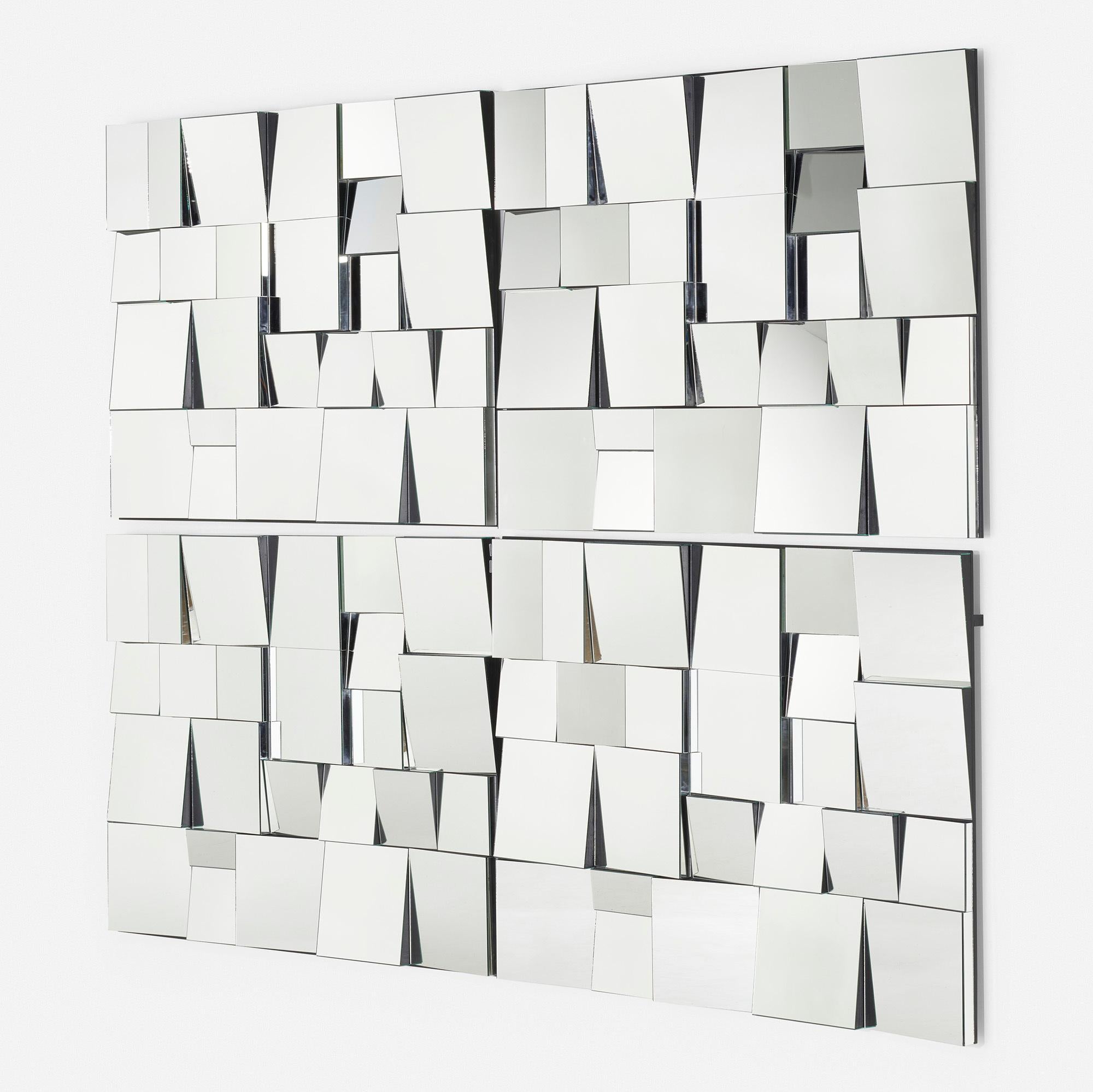 Slopes mirror by Neal small, circa 1975.

Panels are sold individually and priced per piece. A total of four panels are available.
Made in USA, circa 1975.

Additional information:
Material: Mirrored glass over lacquered wood frame.
Size: